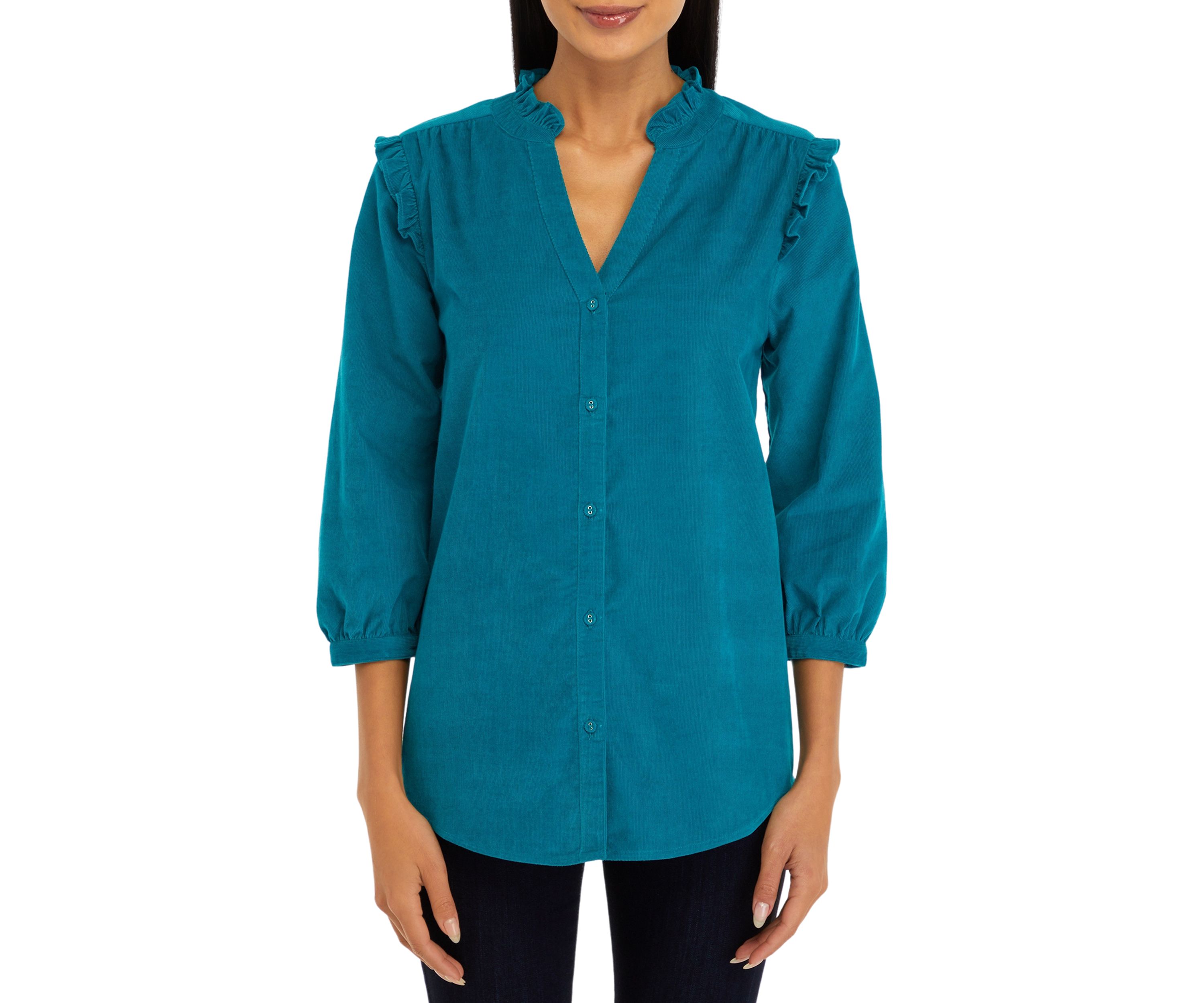 Womens Corduroy Button Front Top