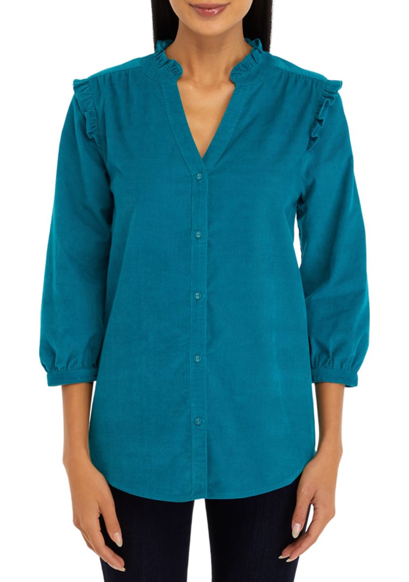 Womens Corduroy Button Front Top