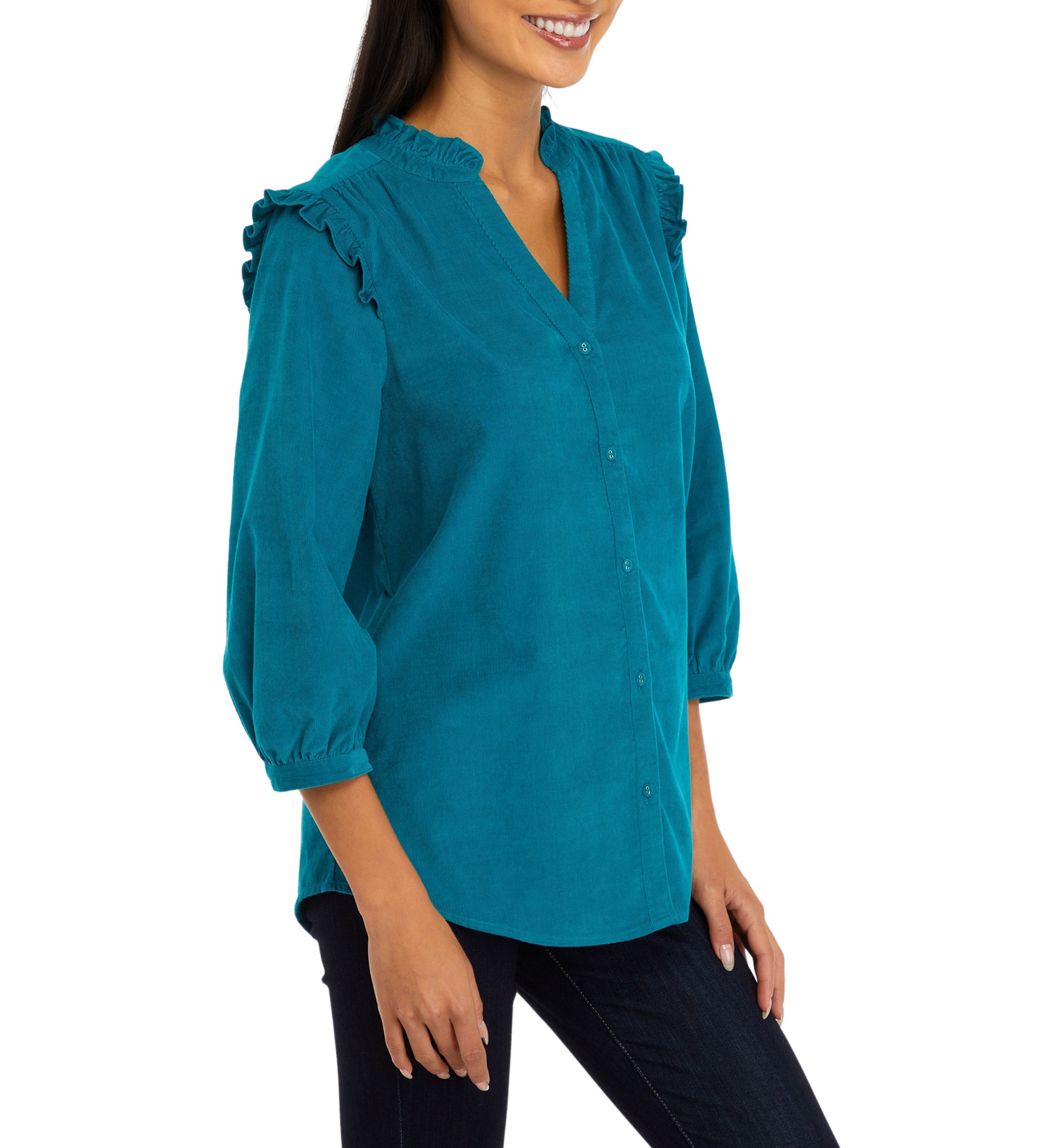 Womens Corduroy Button Front Top