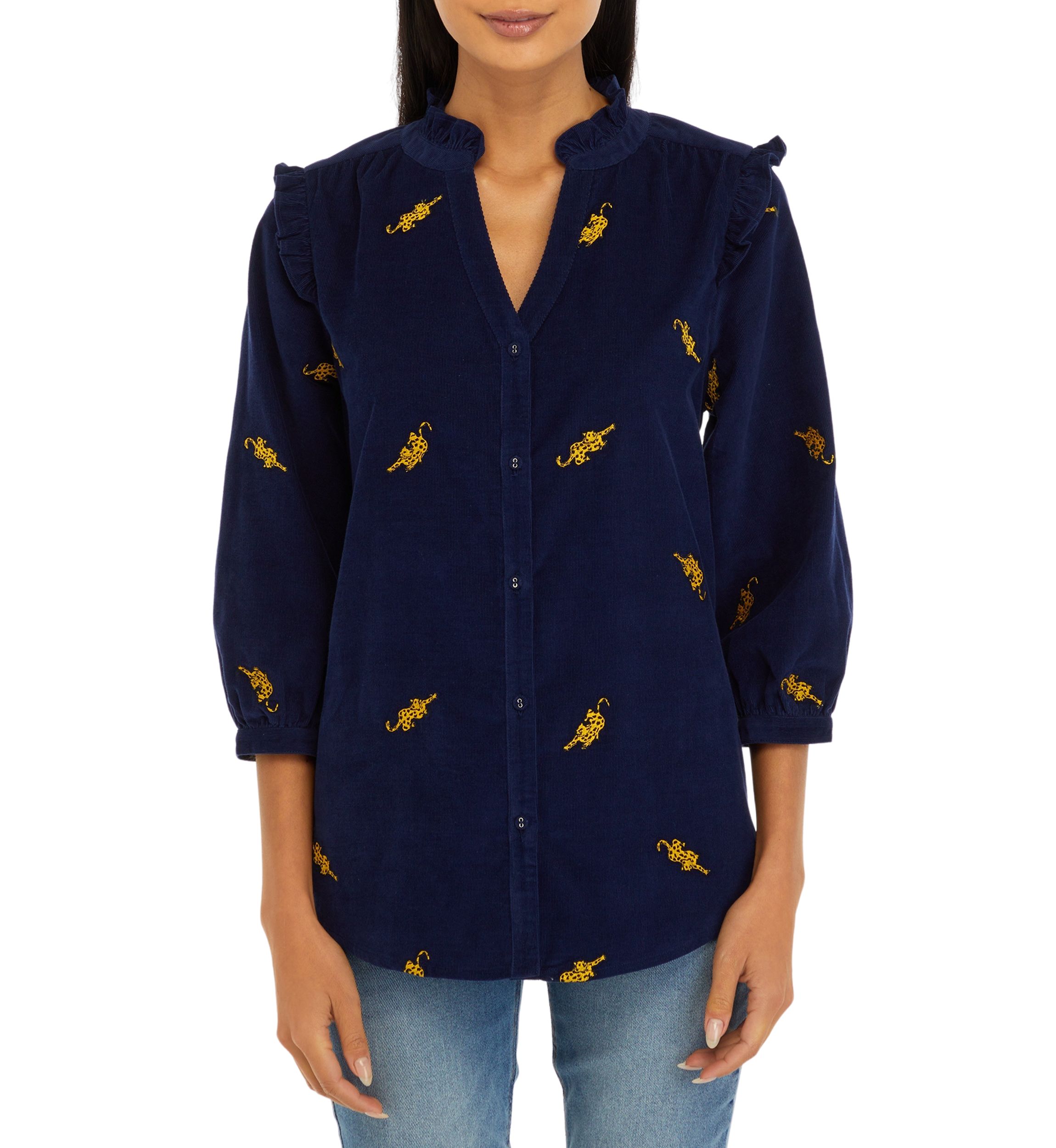 Corduroy Button Front Top 