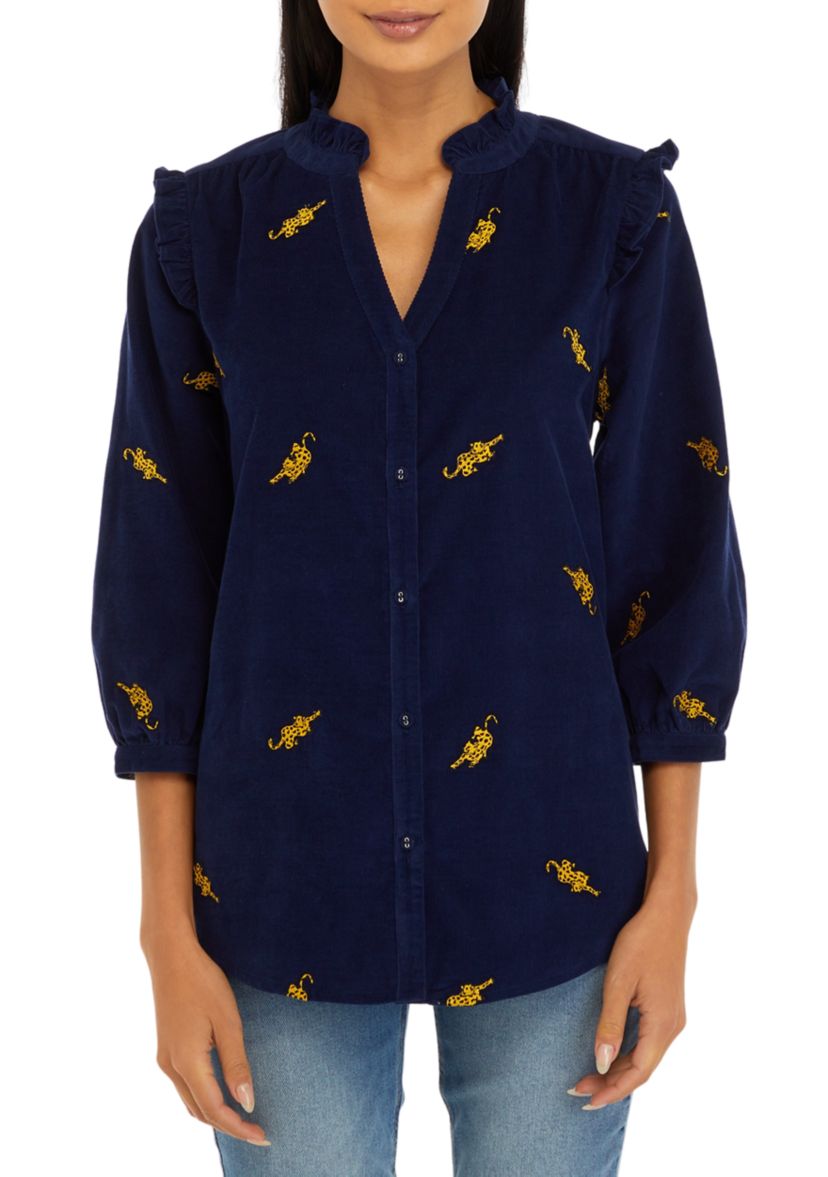 Corduroy Button Front Top 