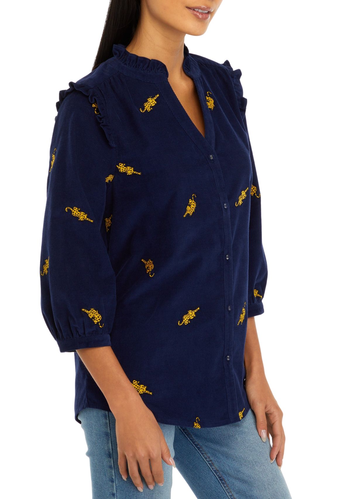 Corduroy Button Front Top 