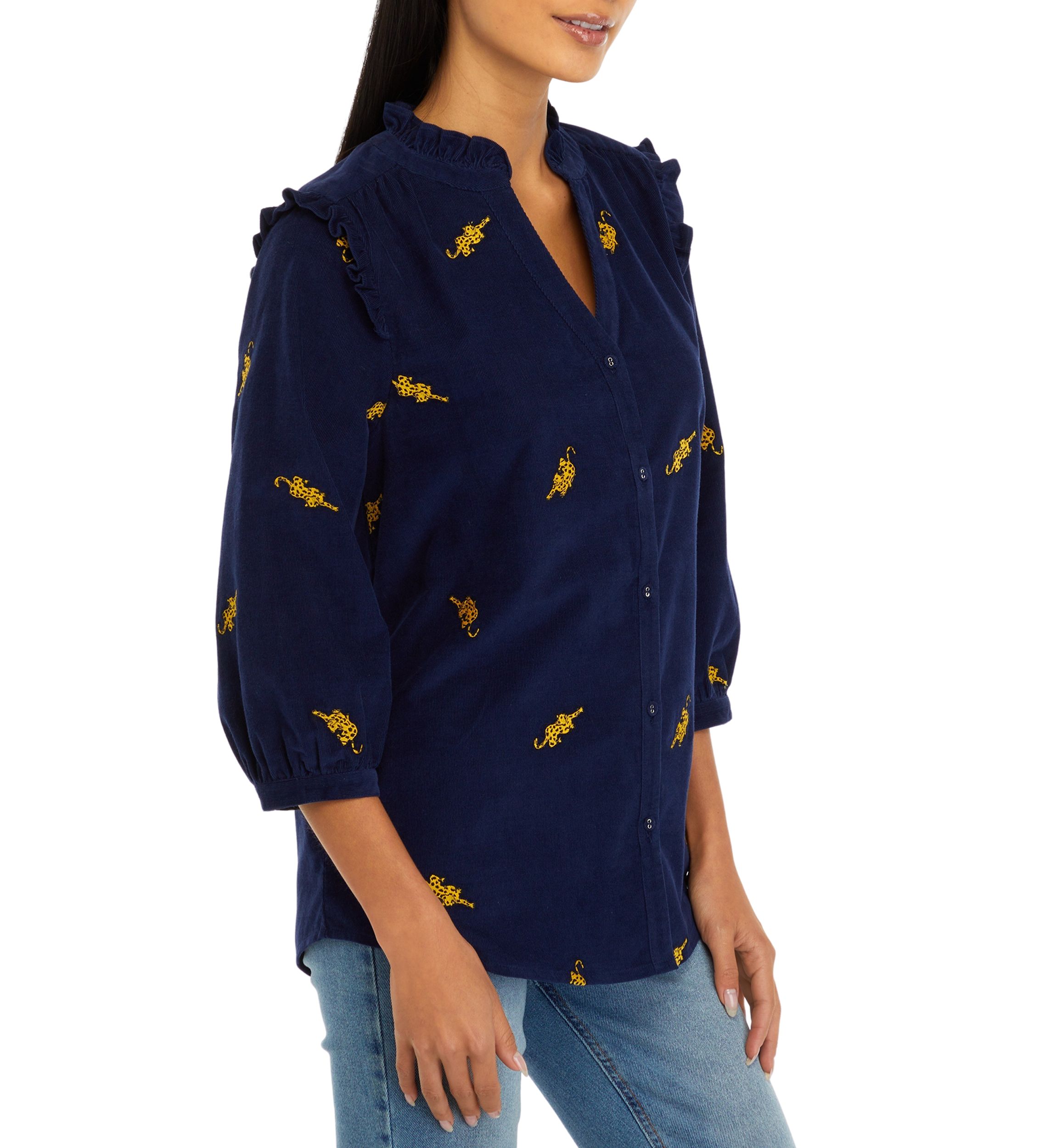 Corduroy Button Front Top 
