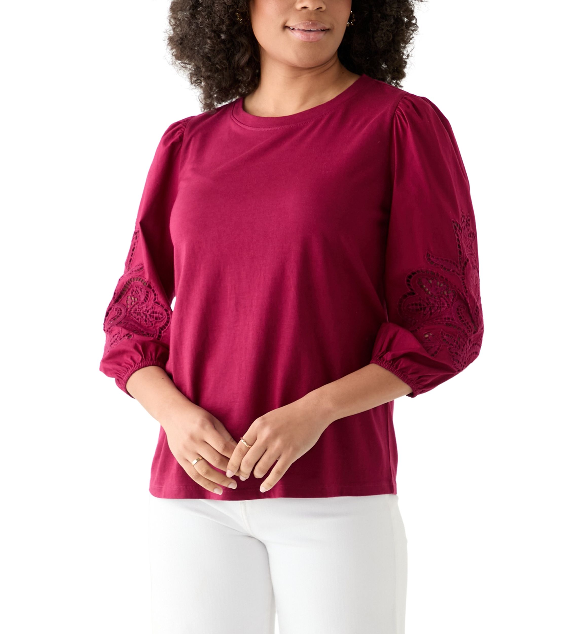 Womens 3/4 Embroidered Sleeve T-Shirt