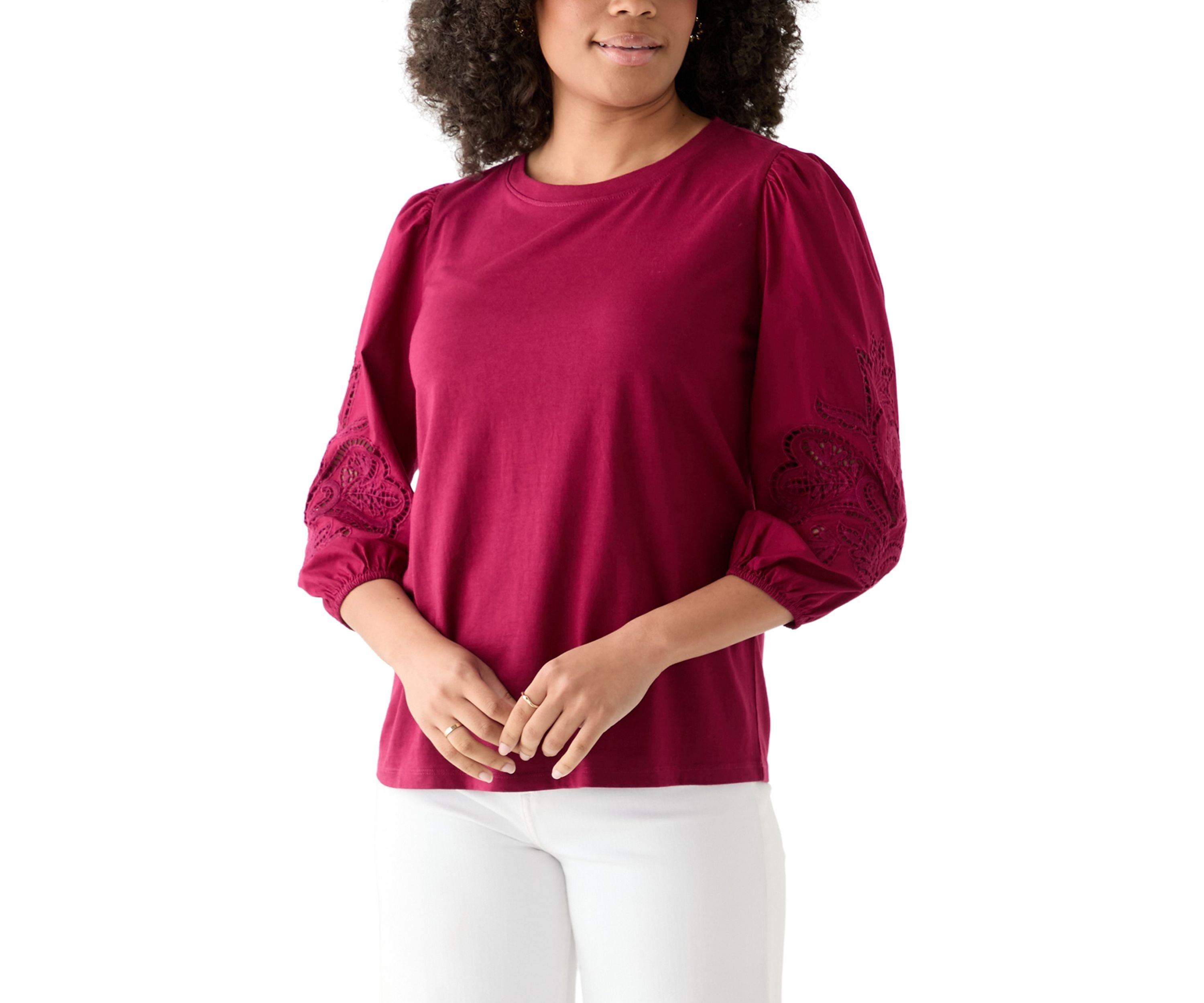Womens 3/4 Embroidered Sleeve T-Shirt