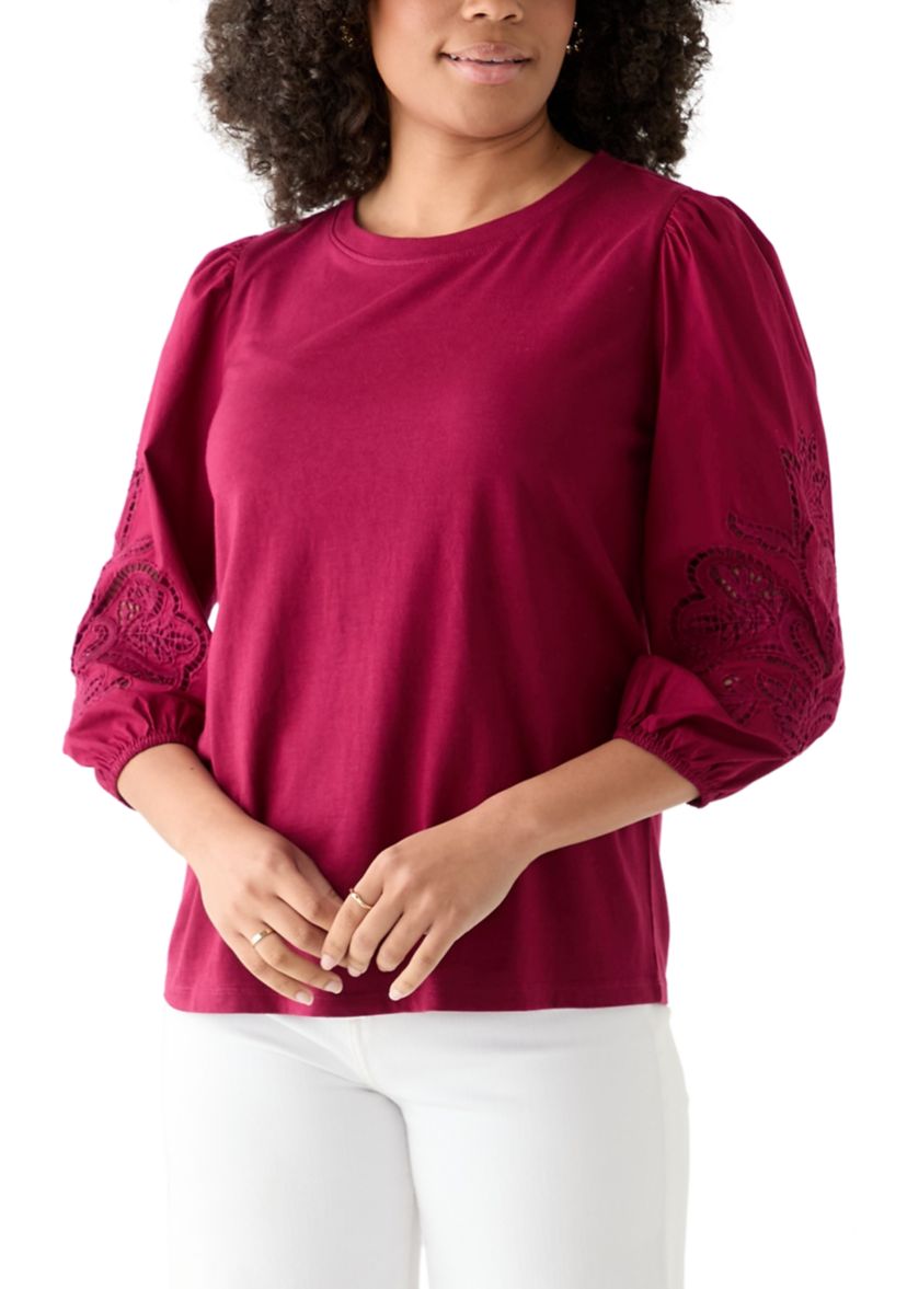 Womens 3/4 Embroidered Sleeve T-Shirt