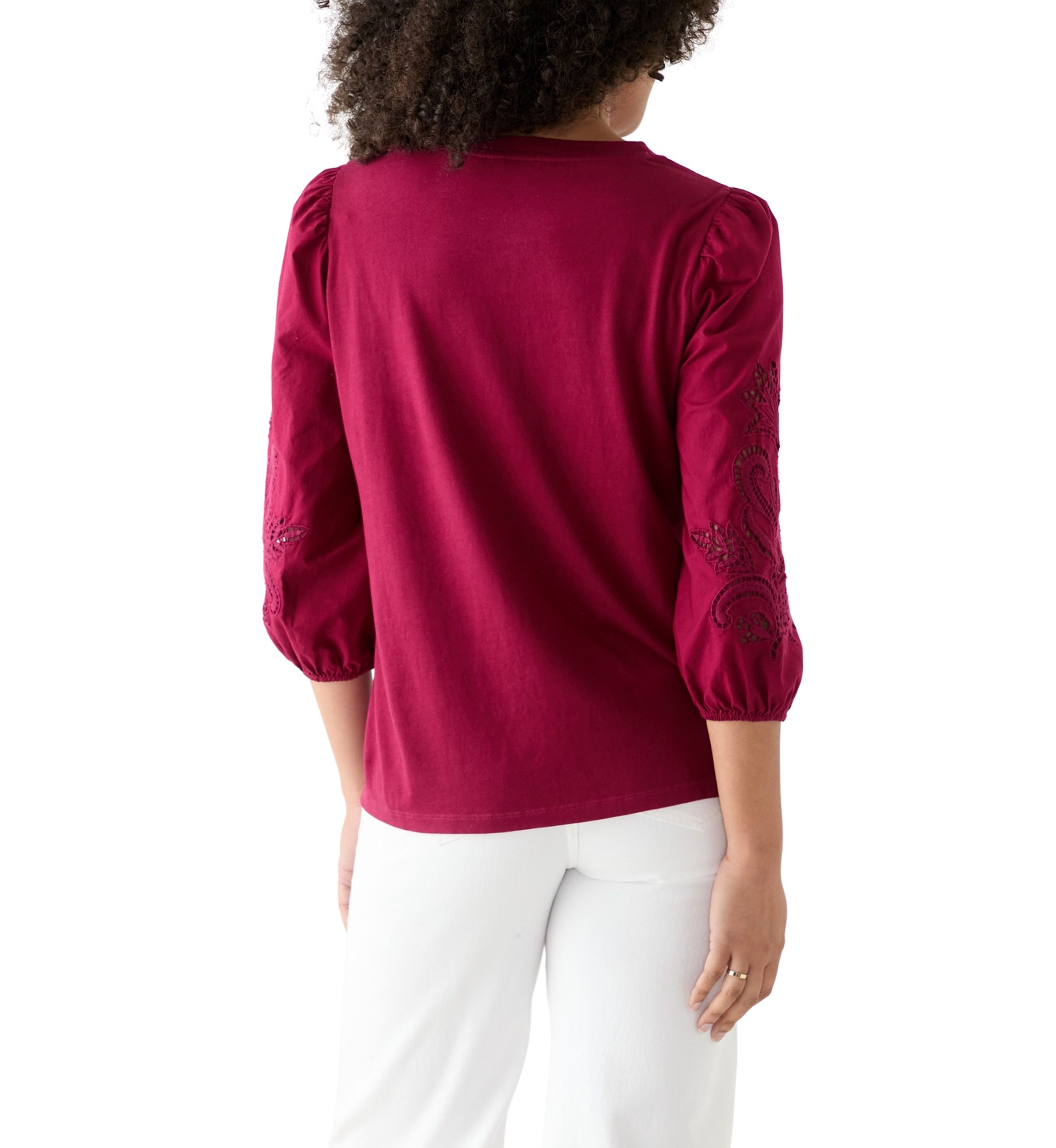 Womens 3/4 Embroidered Sleeve T-Shirt