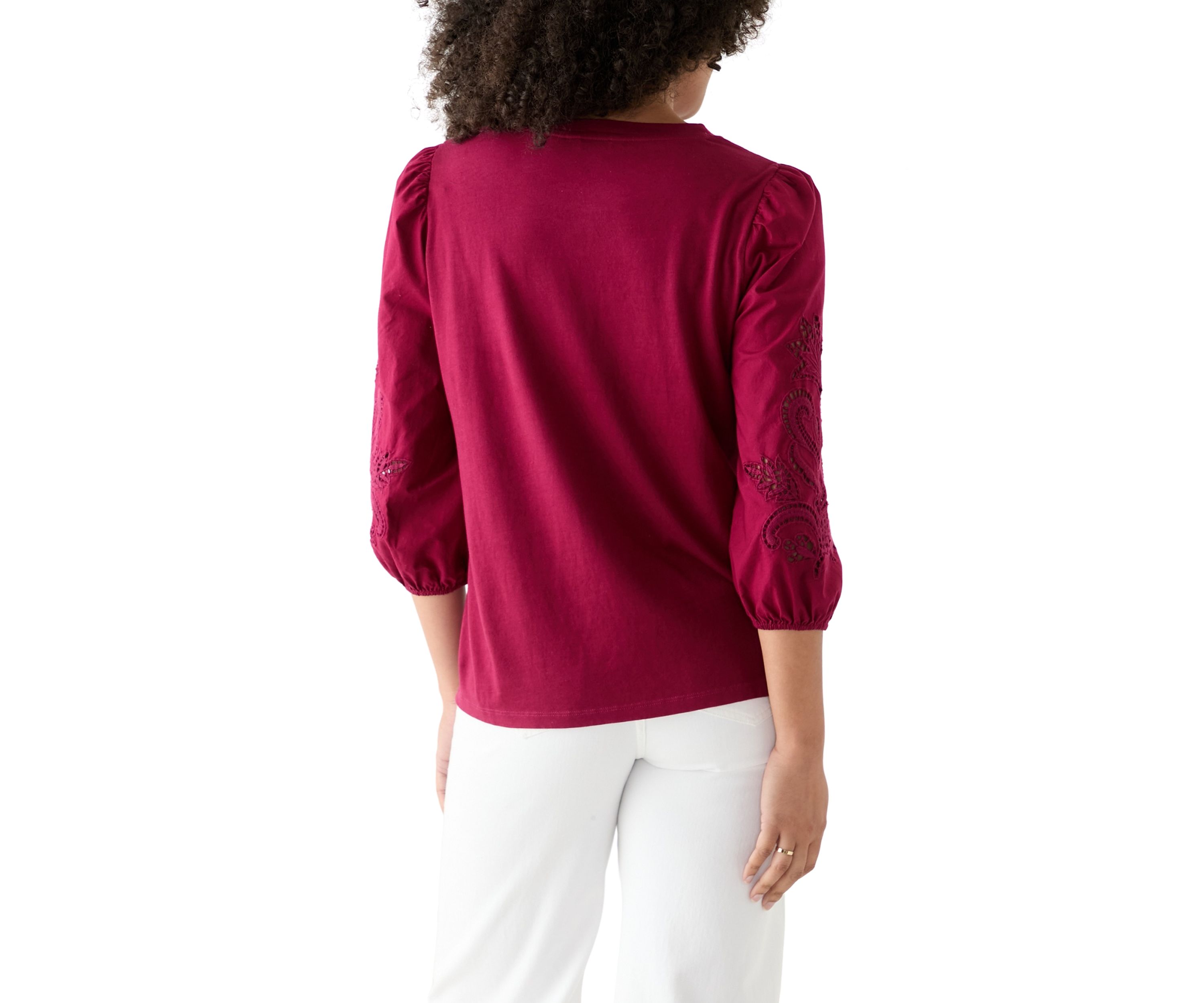 Womens 3/4 Embroidered Sleeve T-Shirt