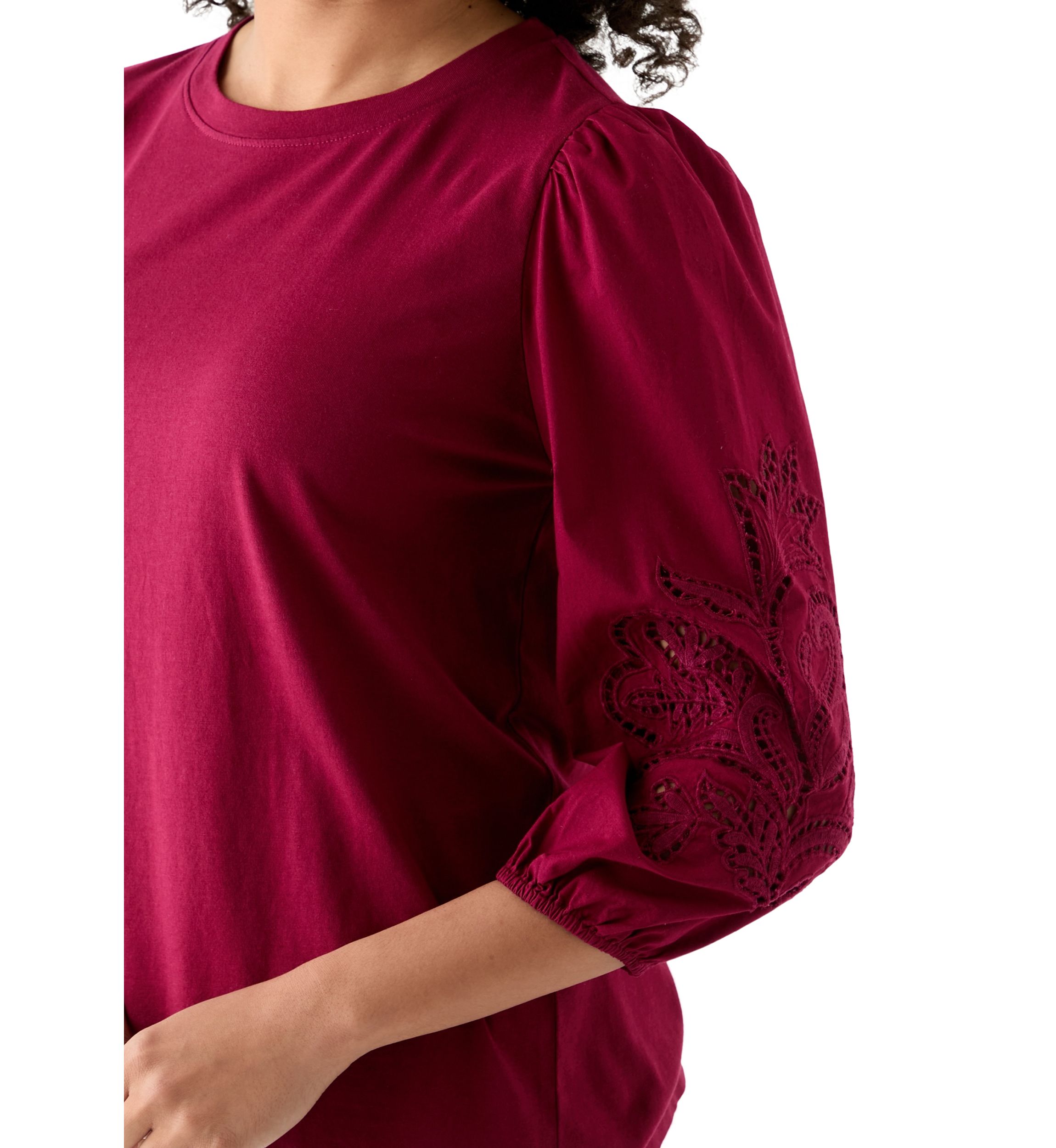 Womens 3/4 Embroidered Sleeve T-Shirt