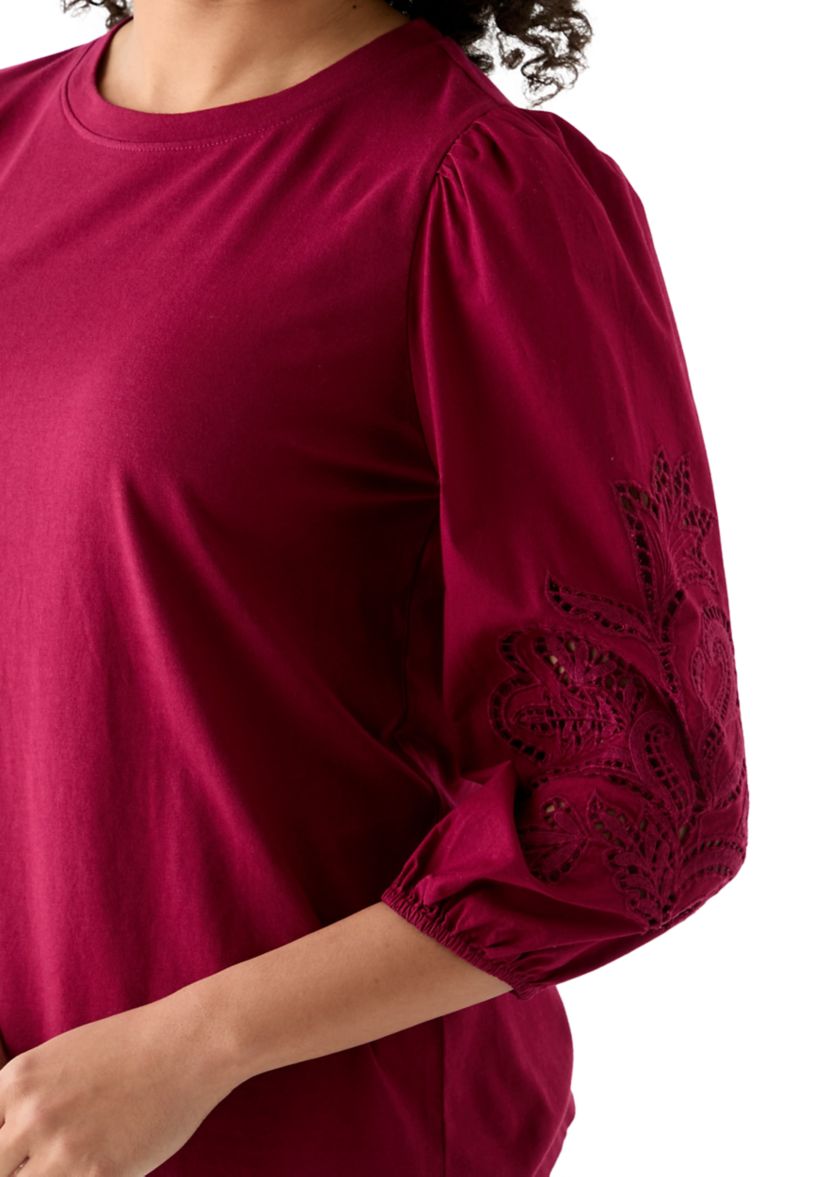 Womens 3/4 Embroidered Sleeve T-Shirt