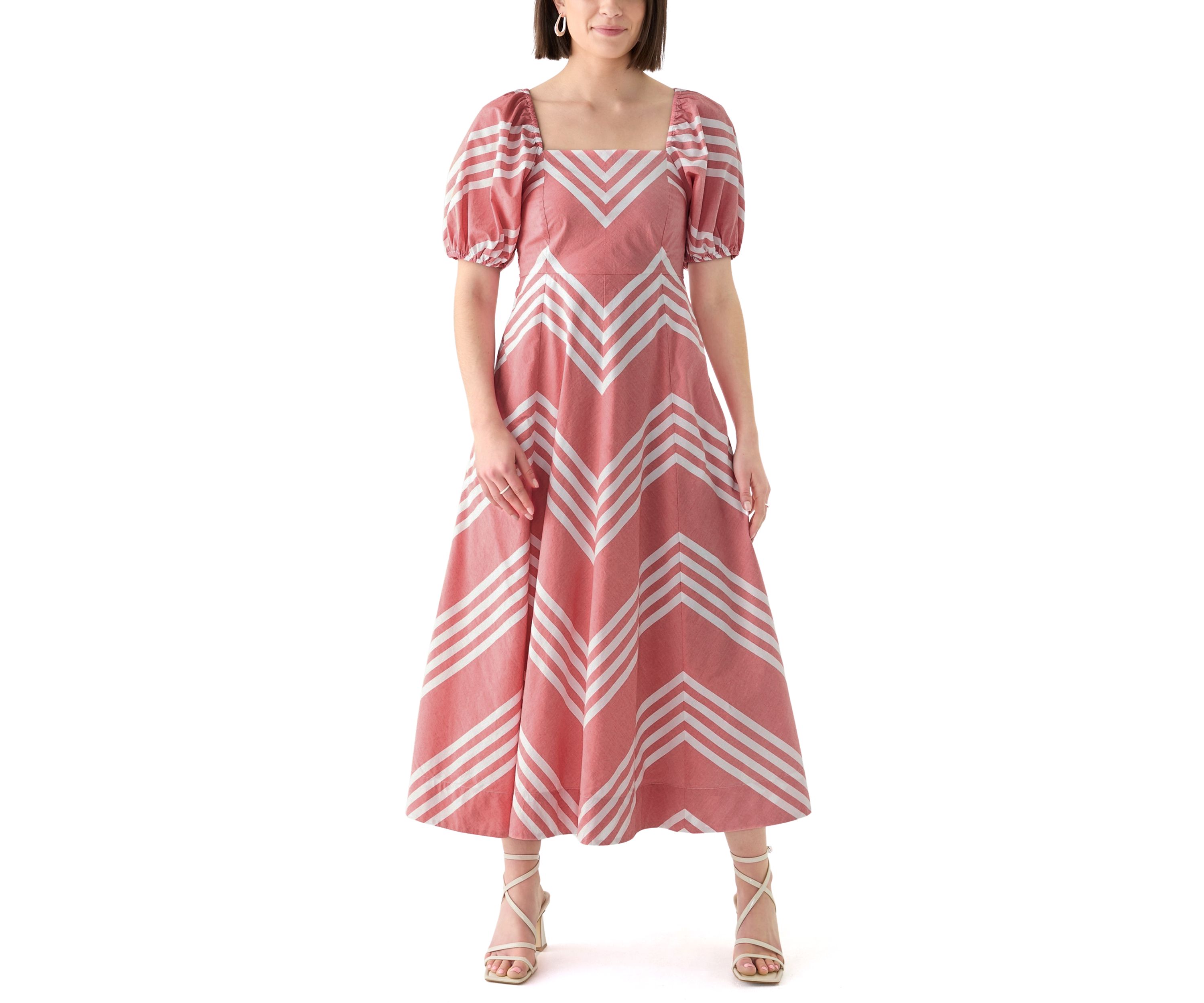 Womens Short Sleeve Printed Square Neck Maxi Dress 