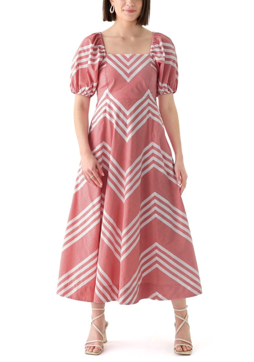 Womens Short Sleeve Printed Square Neck Maxi Dress 