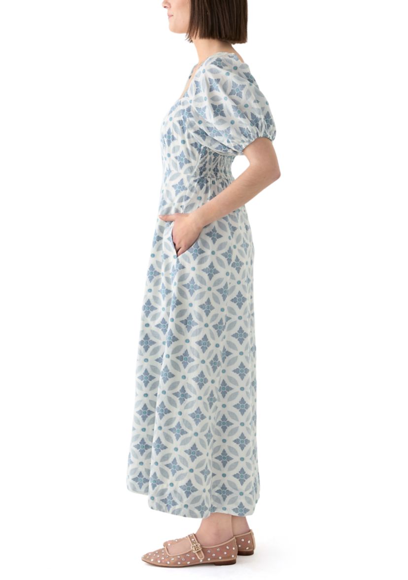 Womens Short Sleeve Printed Square Neck Maxi Dress