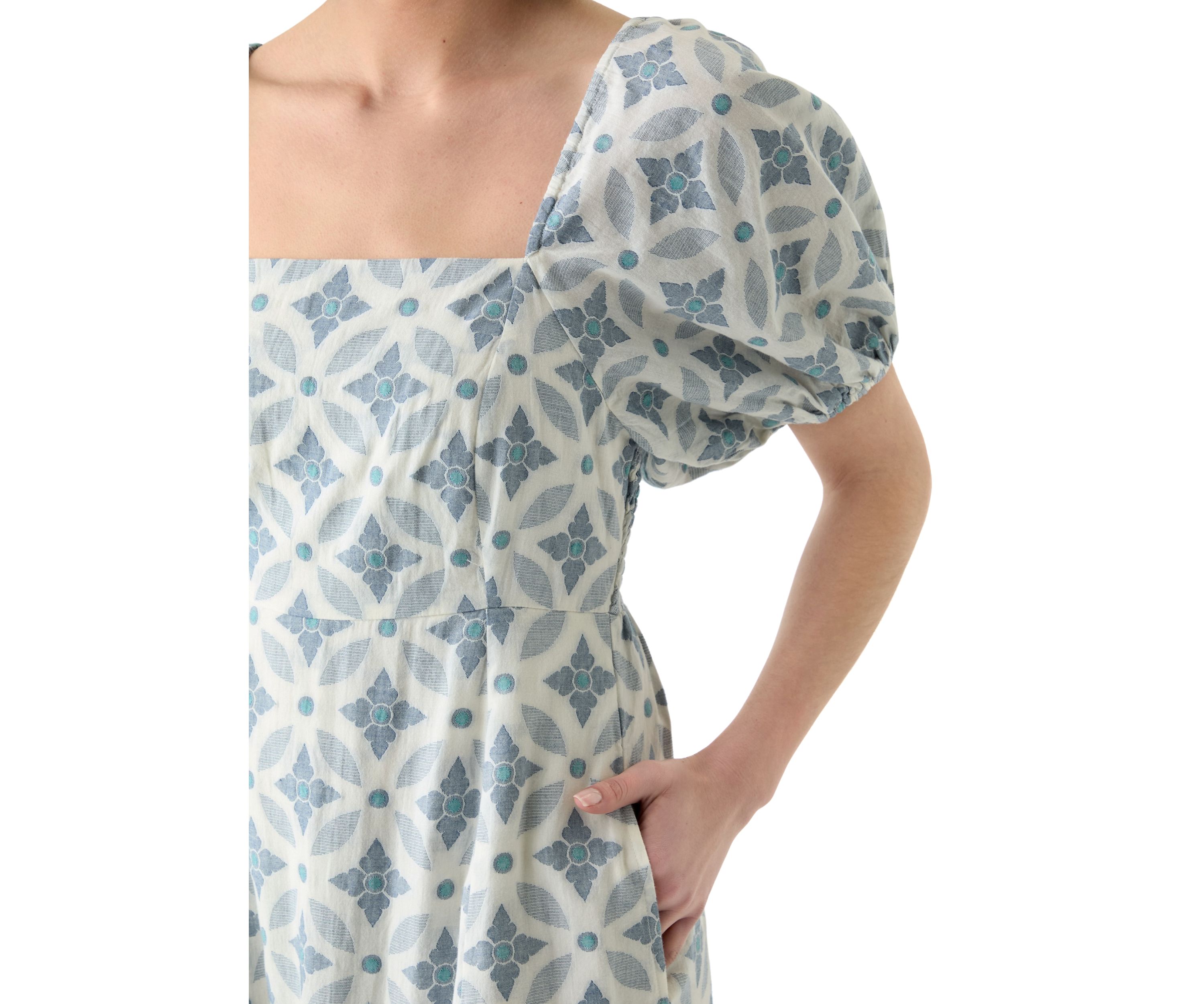 Womens Short Sleeve Printed Square Neck Maxi Dress