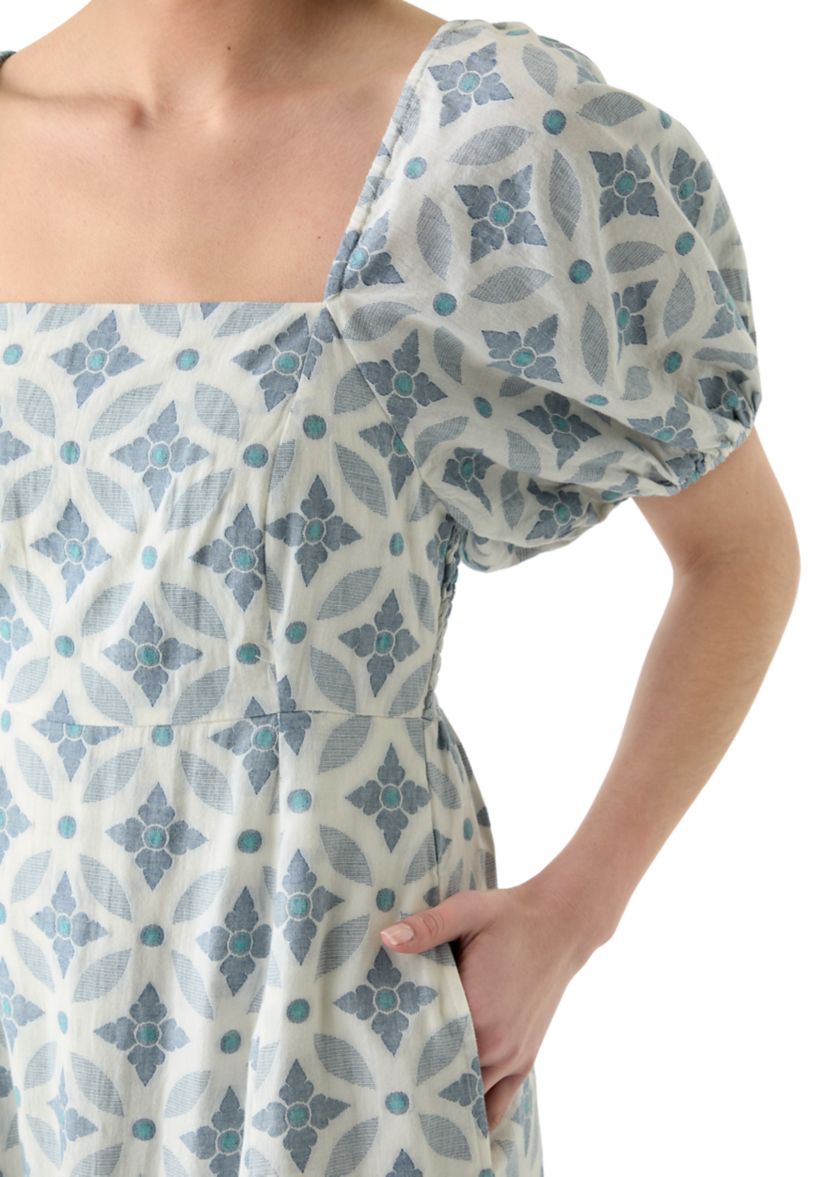 Womens Short Sleeve Printed Square Neck Maxi Dress