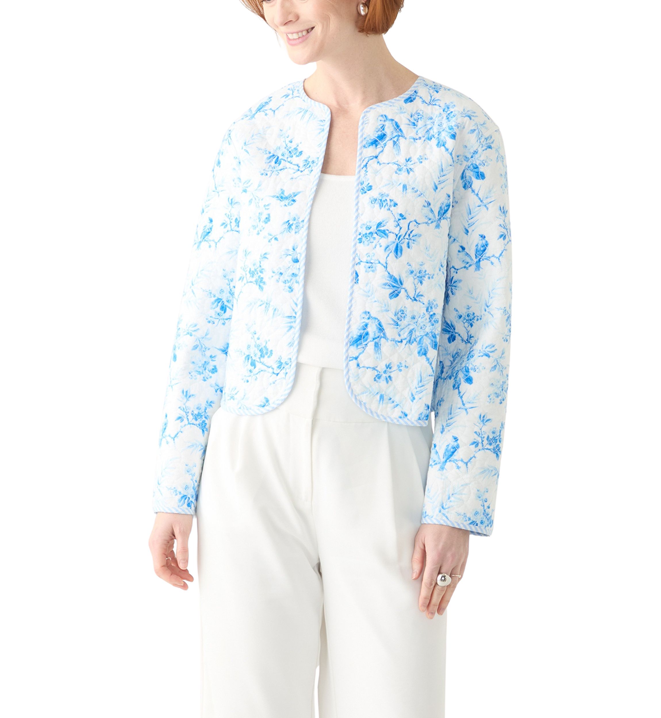Plus Size Long Sleeve Floral Quilted Jacket 