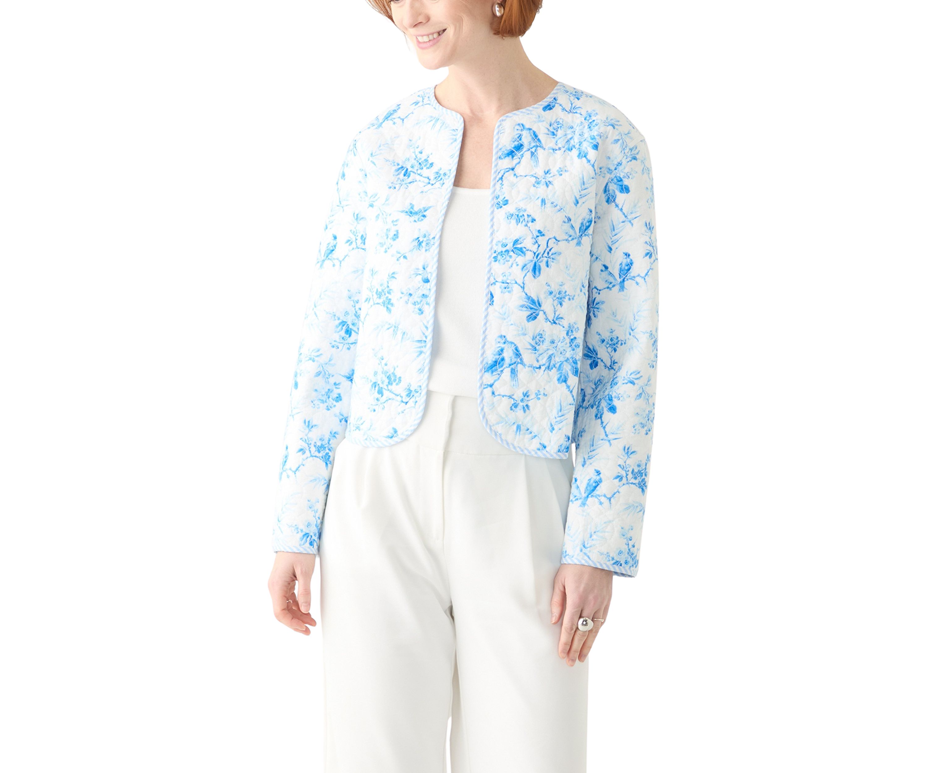 Plus Size Long Sleeve Floral Quilted Jacket 
