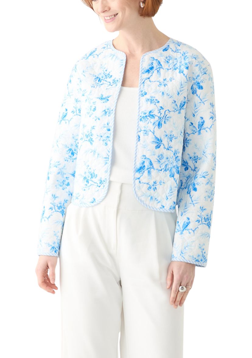 Plus Size Long Sleeve Floral Quilted Jacket 