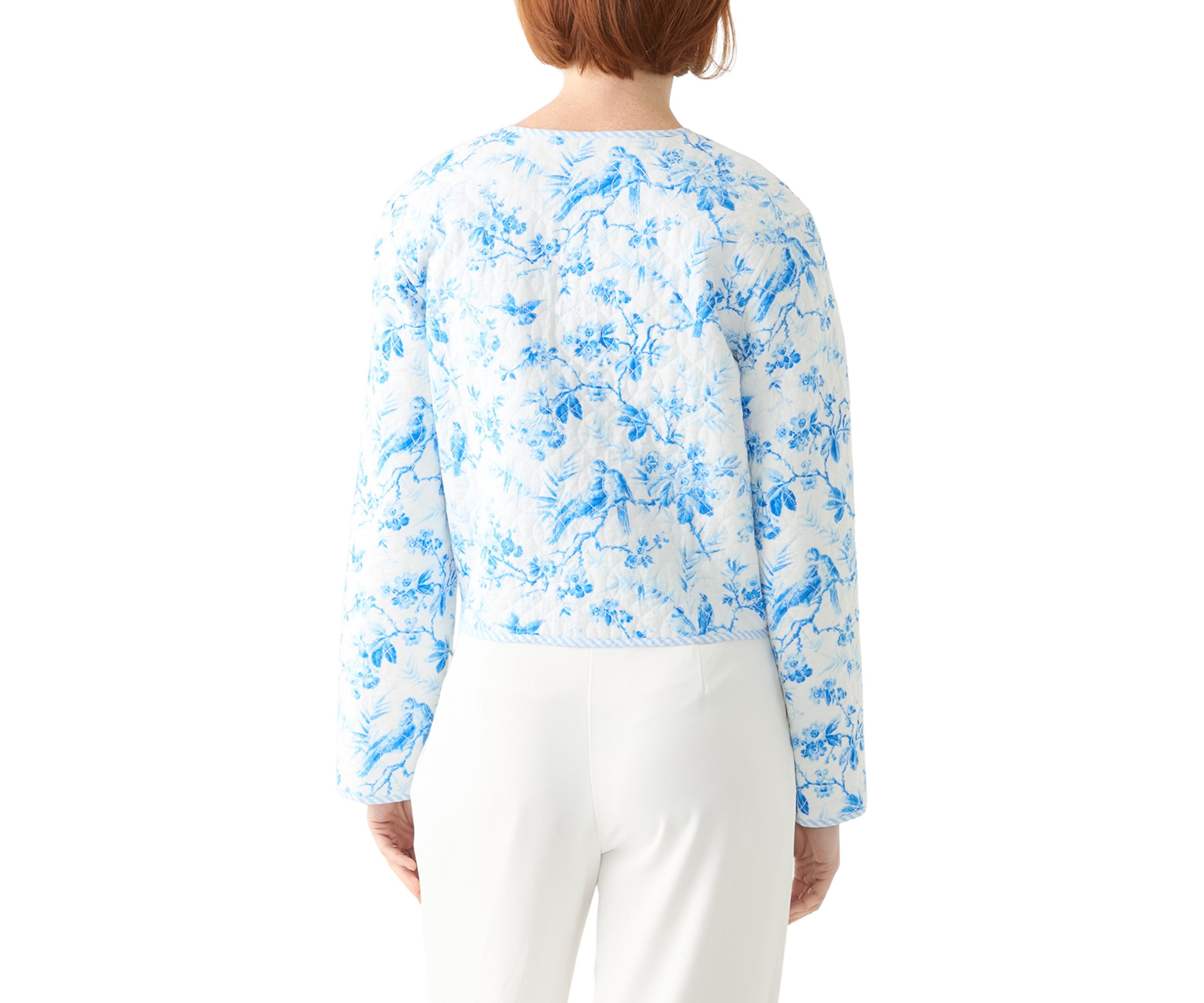 Plus Size Long Sleeve Floral Quilted Jacket 