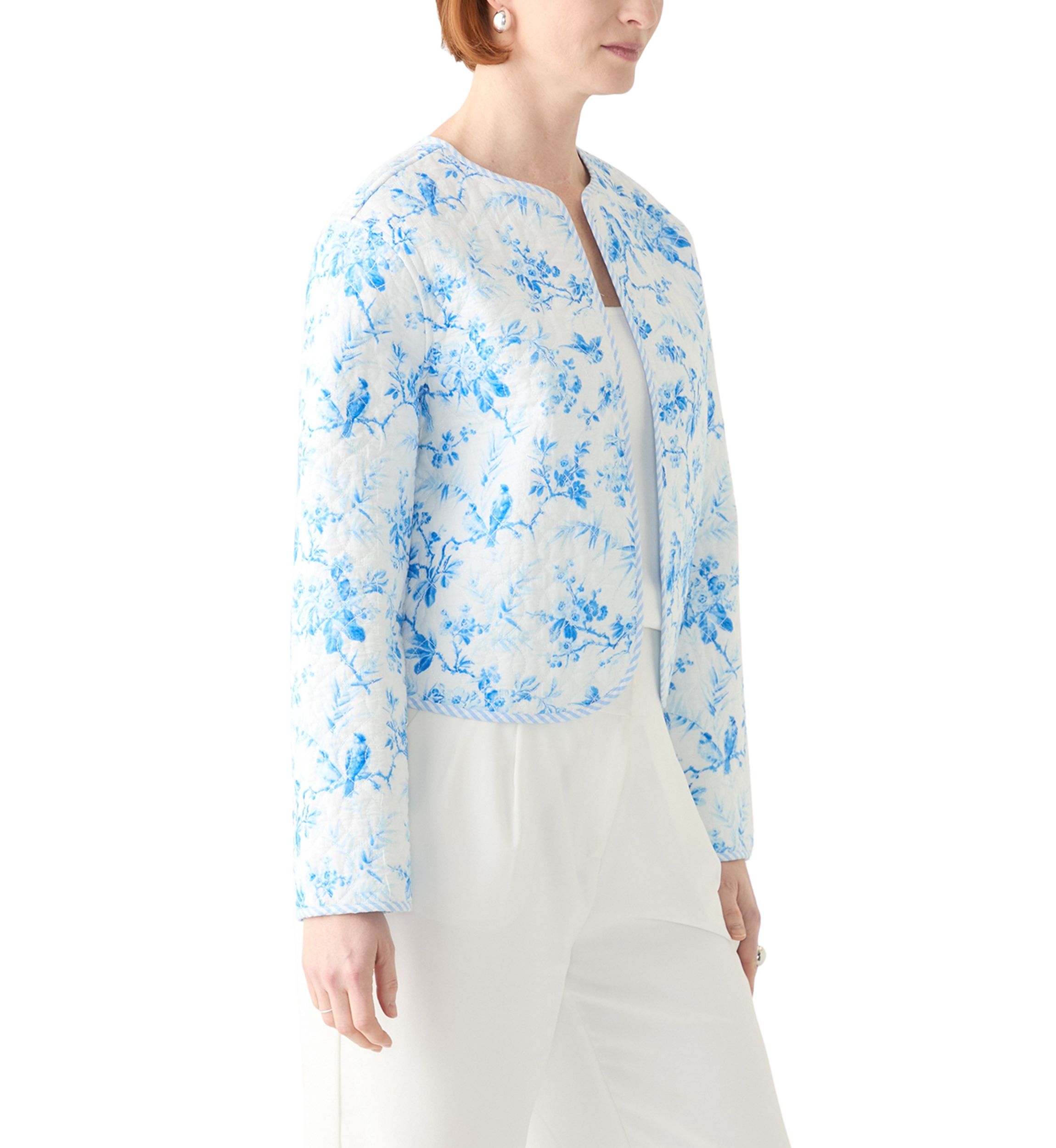Plus Size Long Sleeve Floral Quilted Jacket 