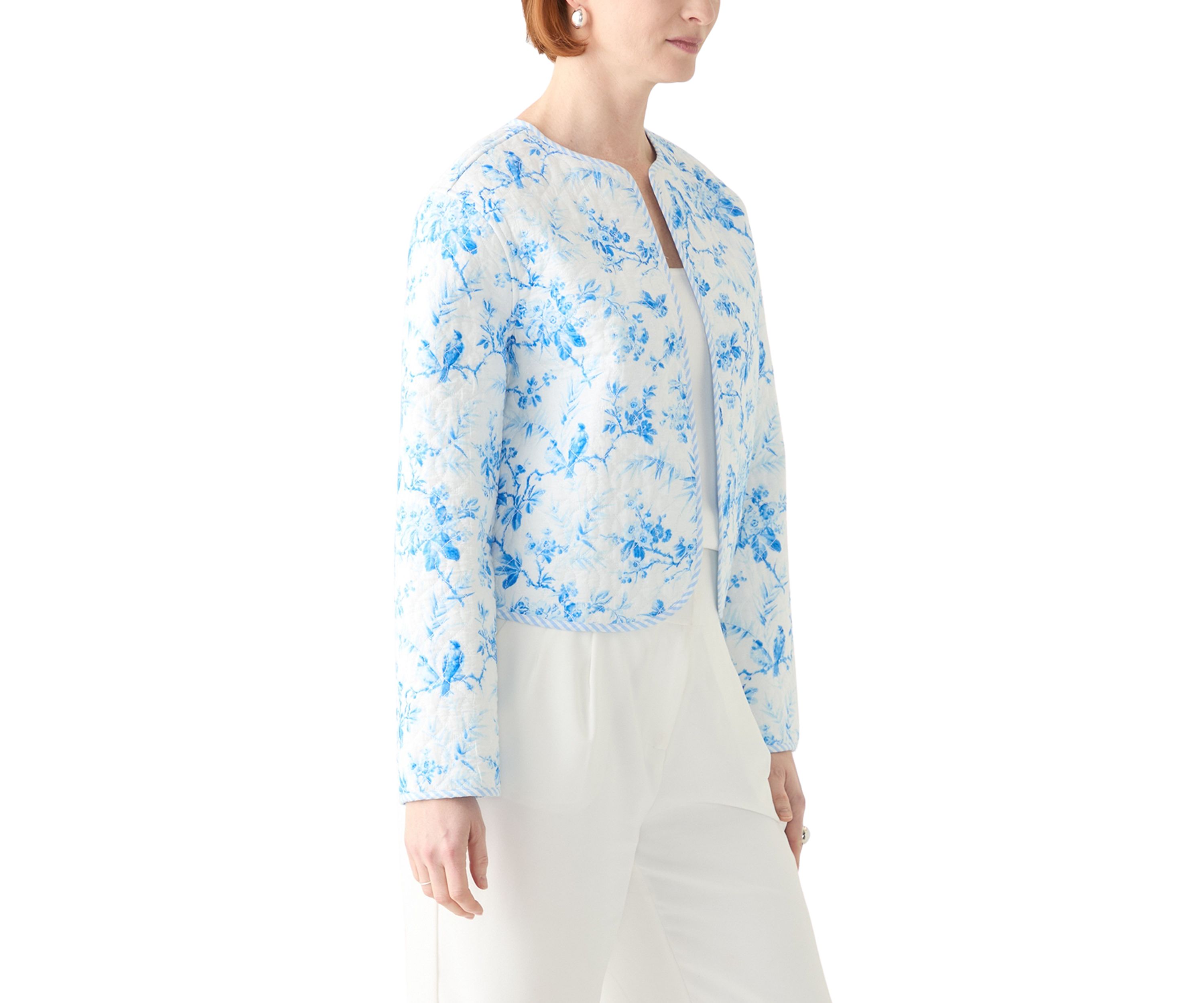 Plus Size Long Sleeve Floral Quilted Jacket 