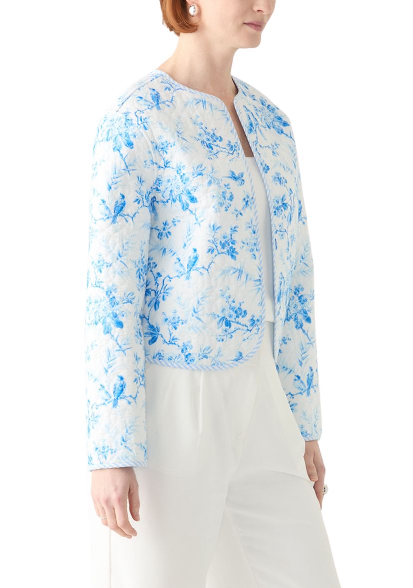 Plus Size Long Sleeve Floral Quilted Jacket 