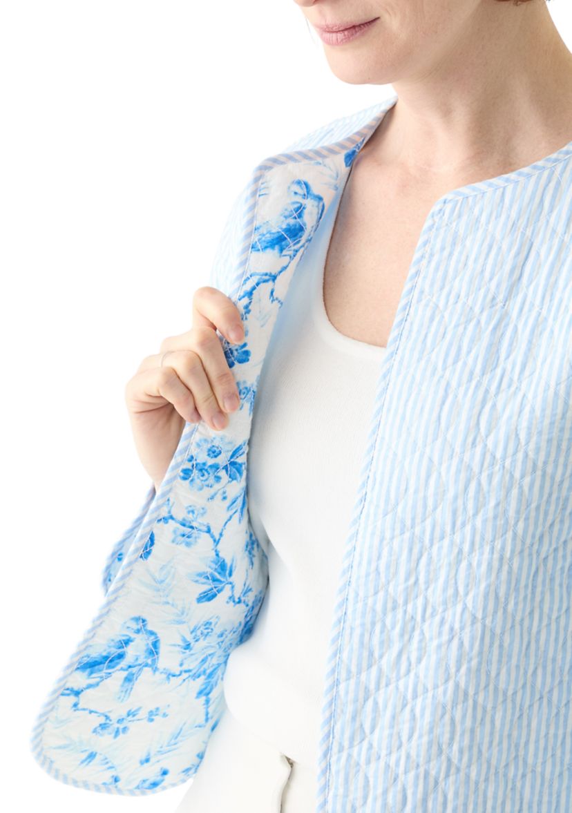 Plus Size Long Sleeve Floral Quilted Jacket 