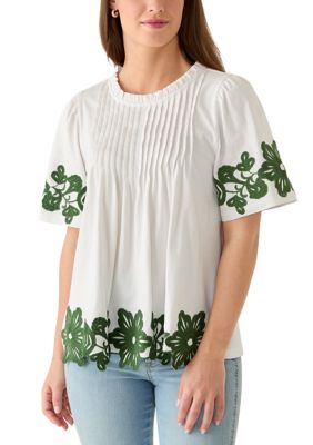 Crown & Ivy Women's Short Sleeve Embroidered Shirt