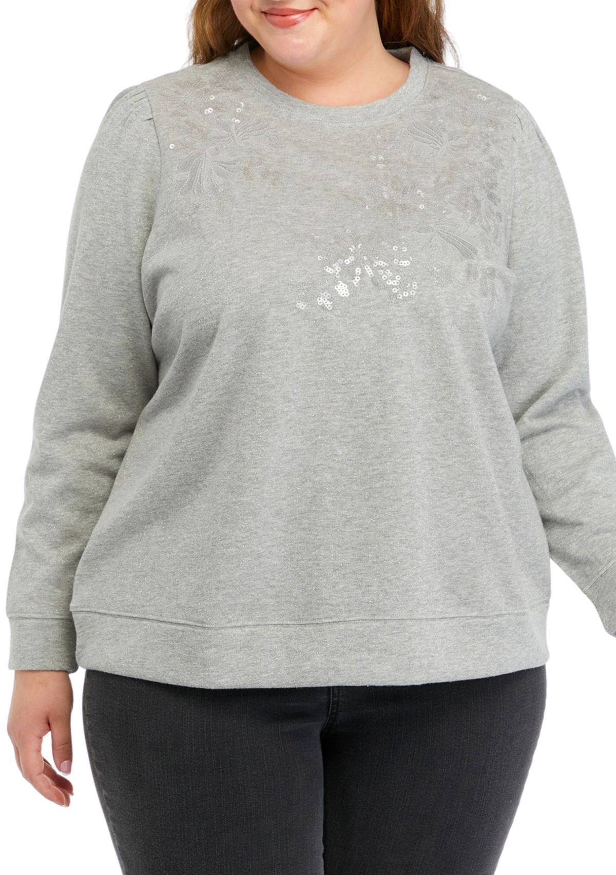 Plus Size Solid Sequin Sweatshirt