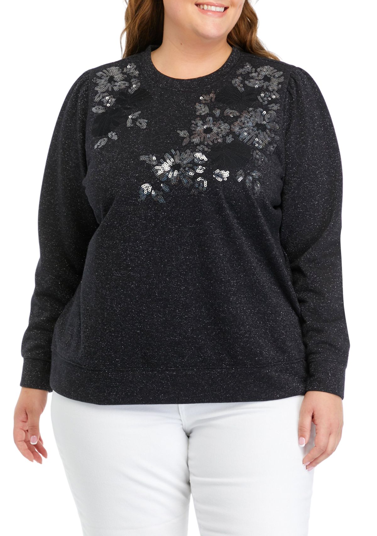 Plus Size Long Sleeve Sequin Sweatshirt