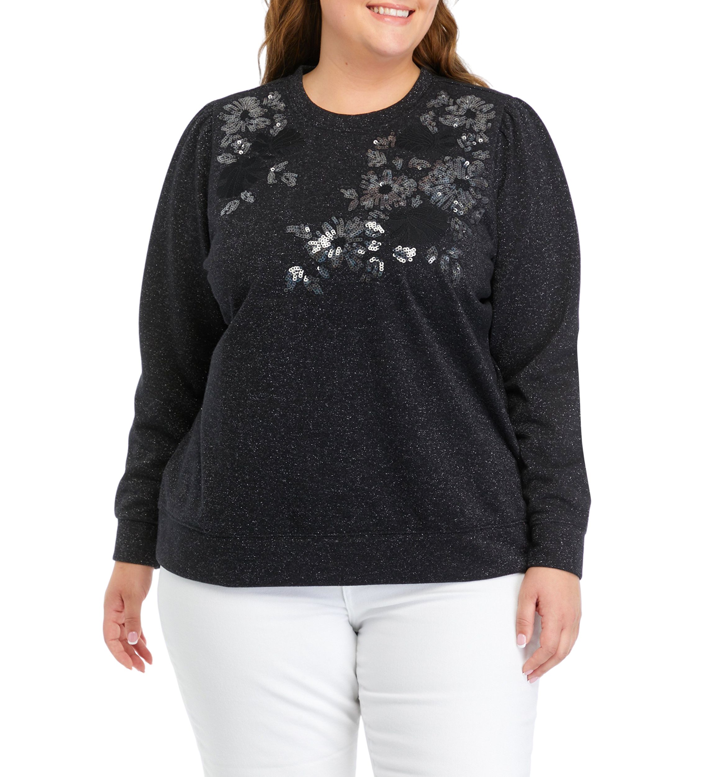 Plus Size Long Sleeve Sequin Sweatshirt