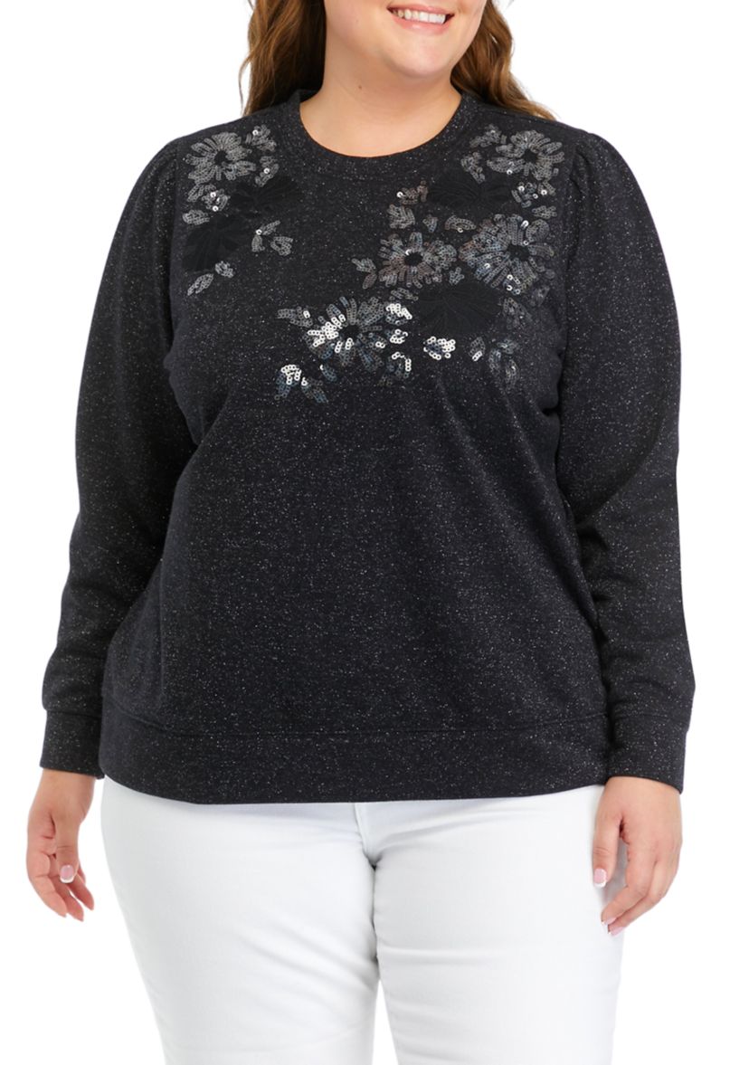 Plus Size Long Sleeve Sequin Sweatshirt