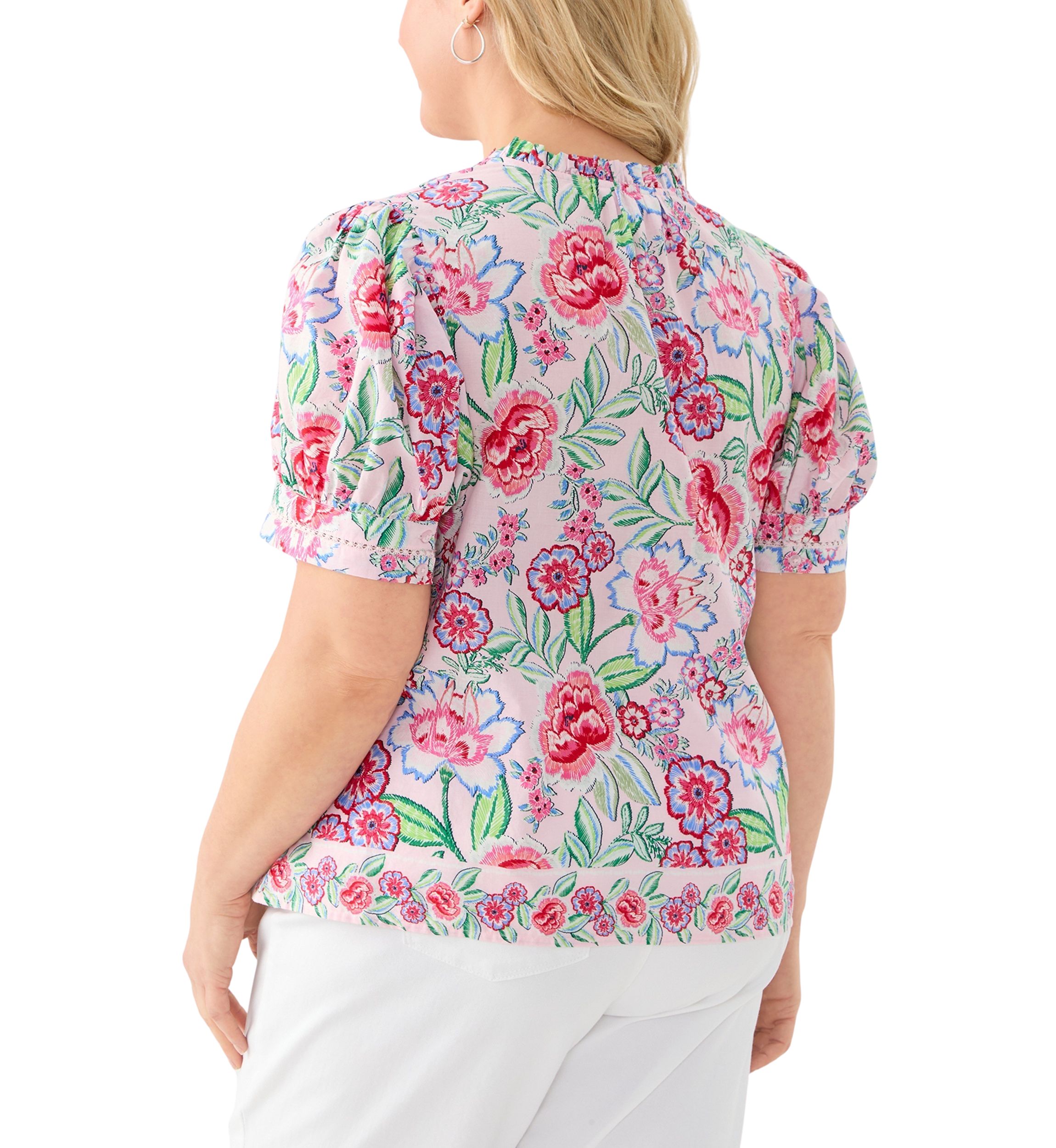 Plus Size Short Sleeve Printed Woven Top