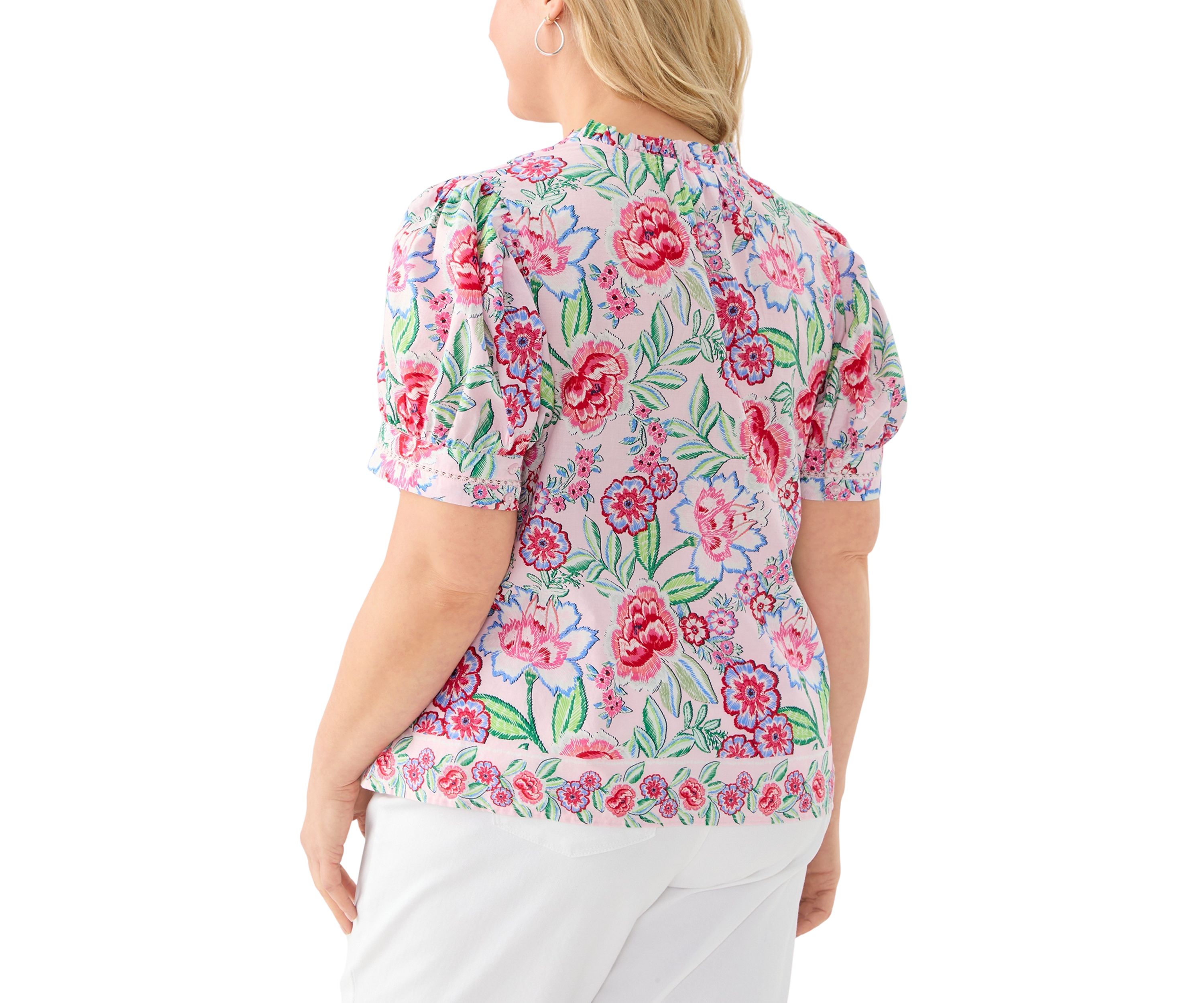 Plus Size Short Sleeve Printed Woven Top