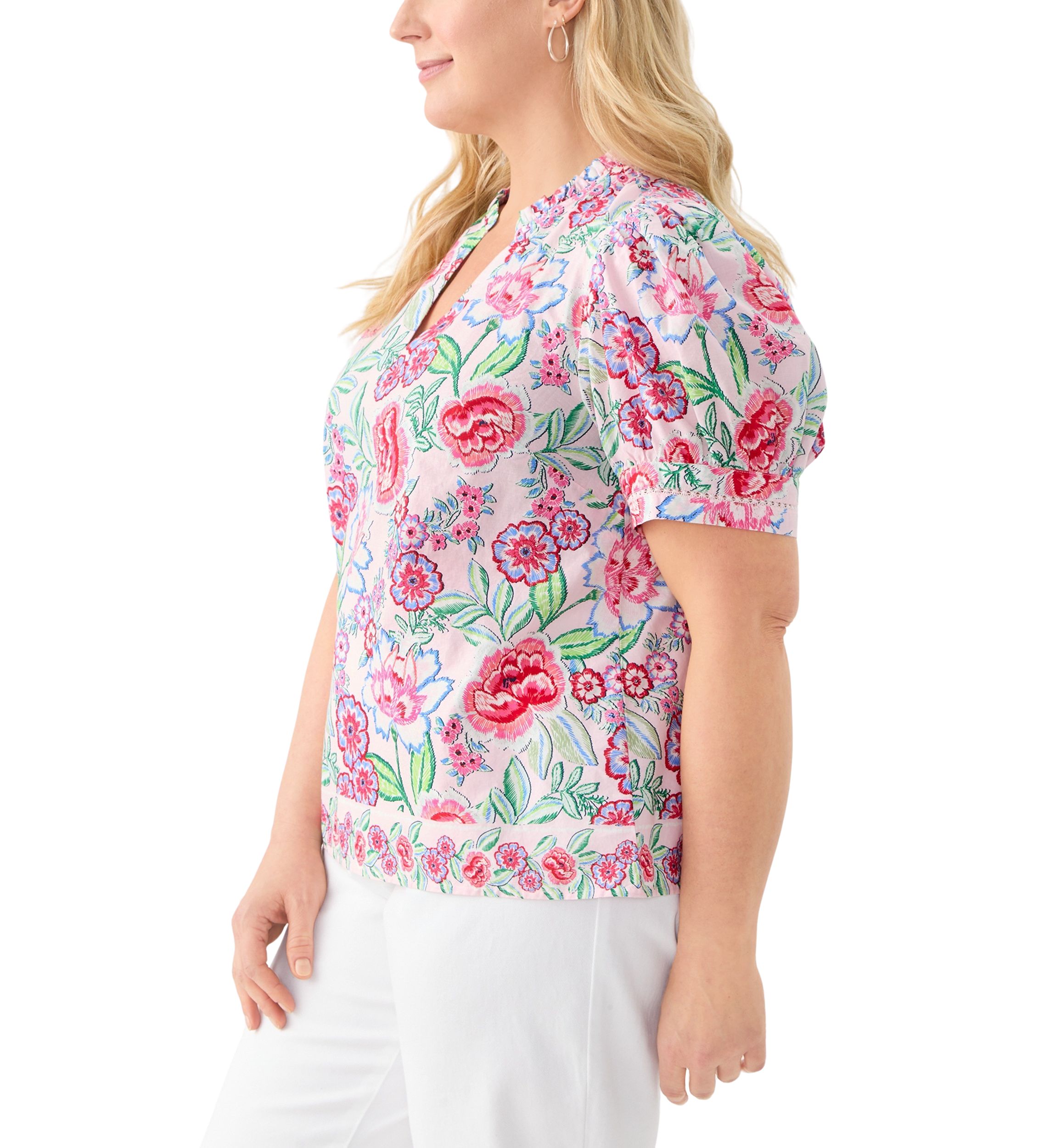 Plus Size Short Sleeve Printed Woven Top