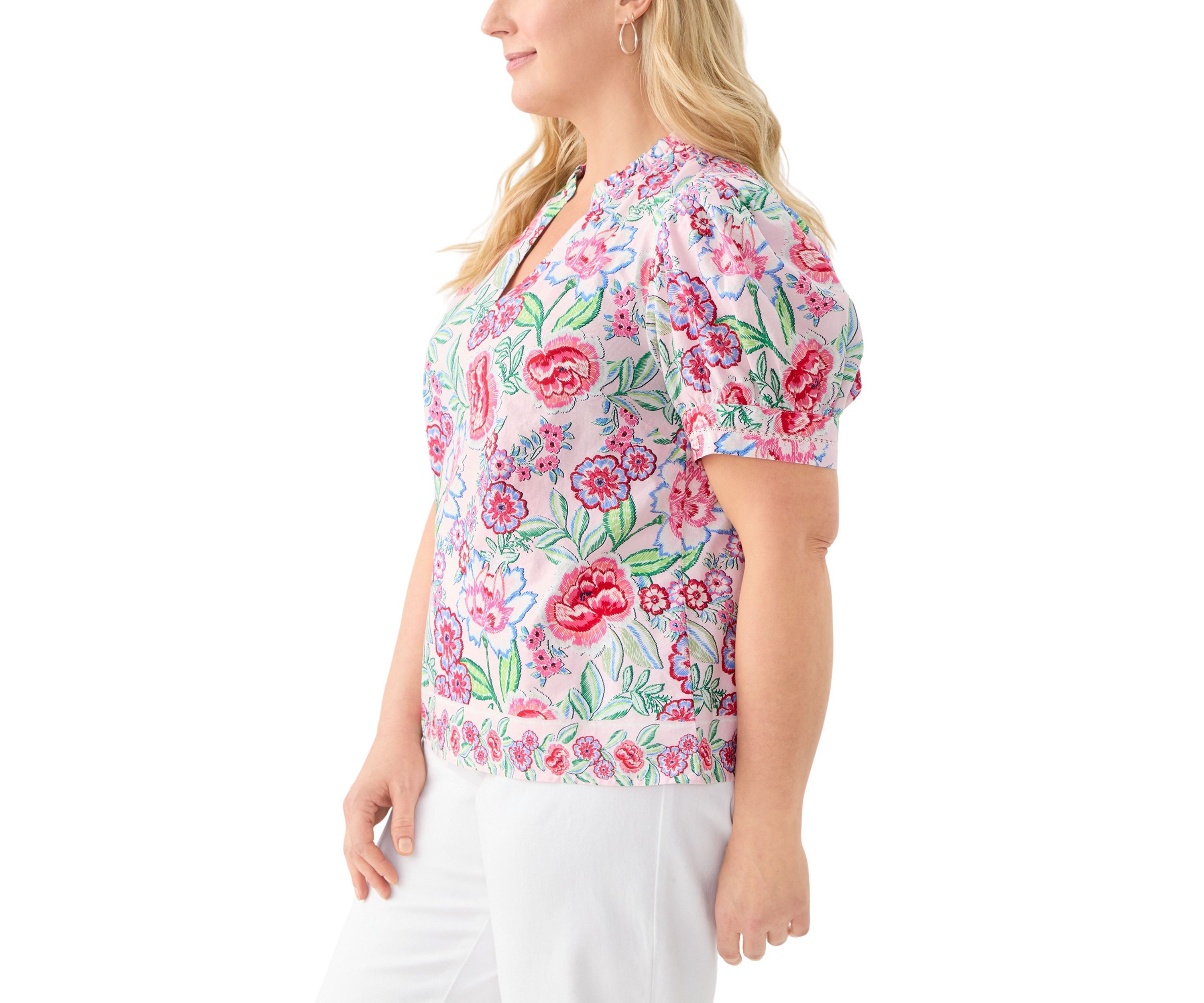Plus Size Short Sleeve Printed Woven Top