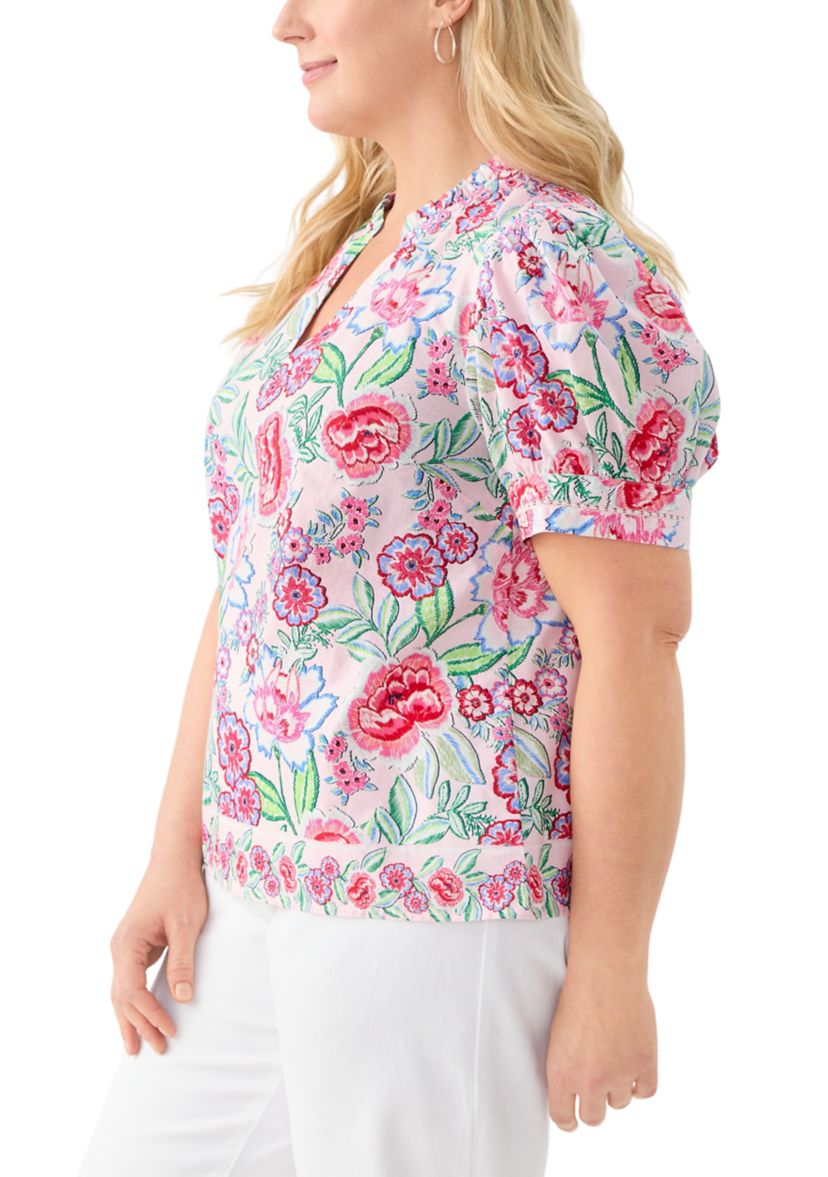 Plus Size Short Sleeve Printed Woven Top