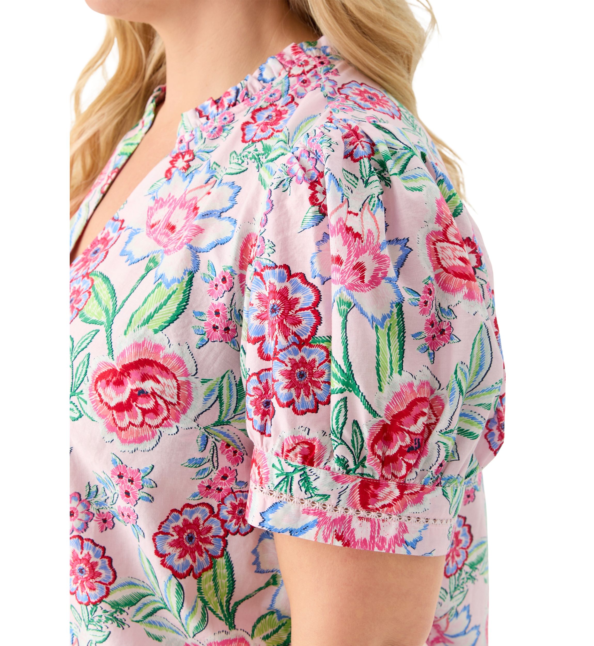 Plus Size Short Sleeve Printed Woven Top