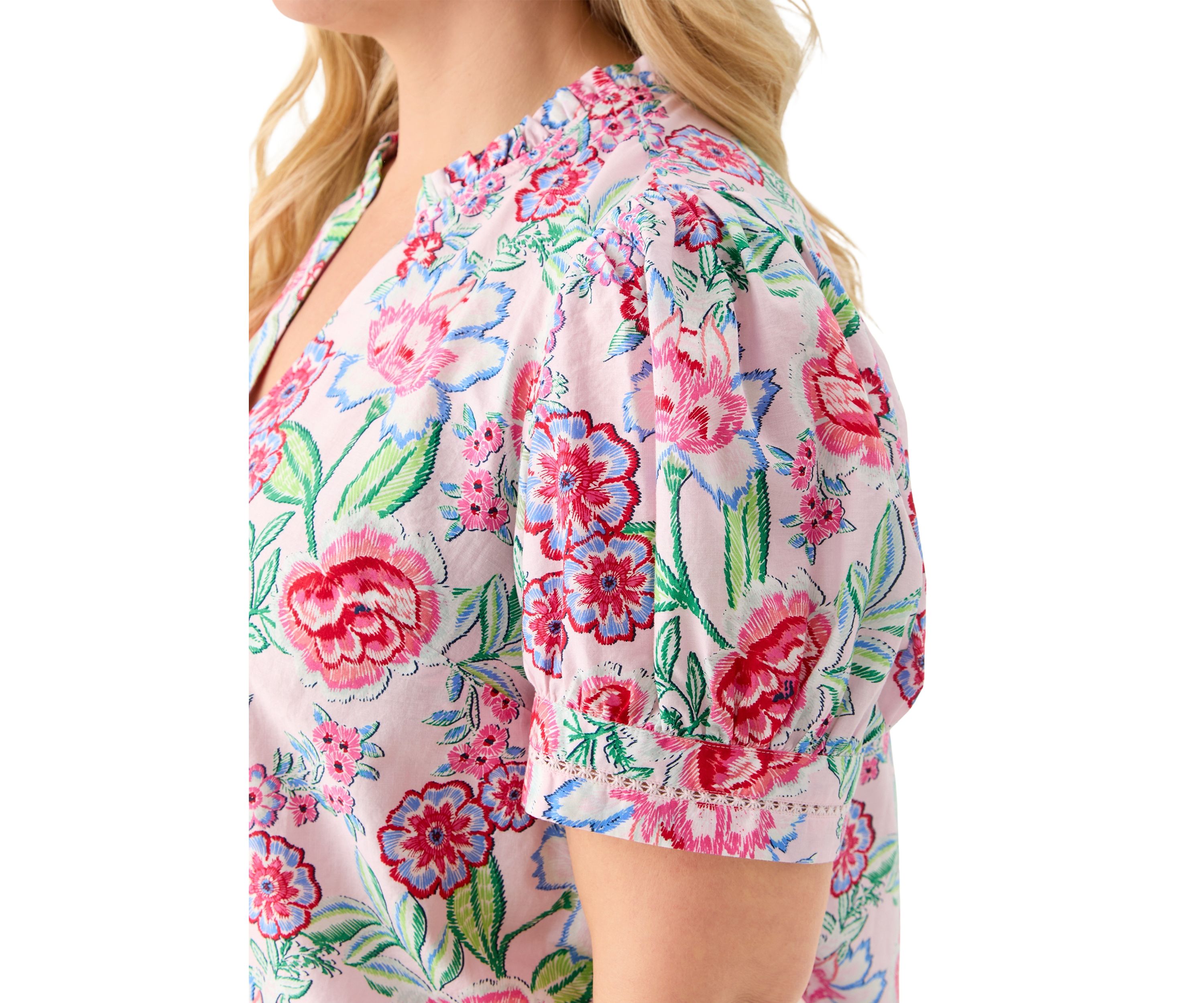 Plus Size Short Sleeve Printed Woven Top