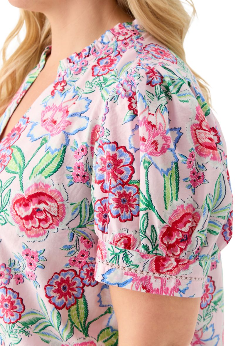 Plus Size Short Sleeve Printed Woven Top