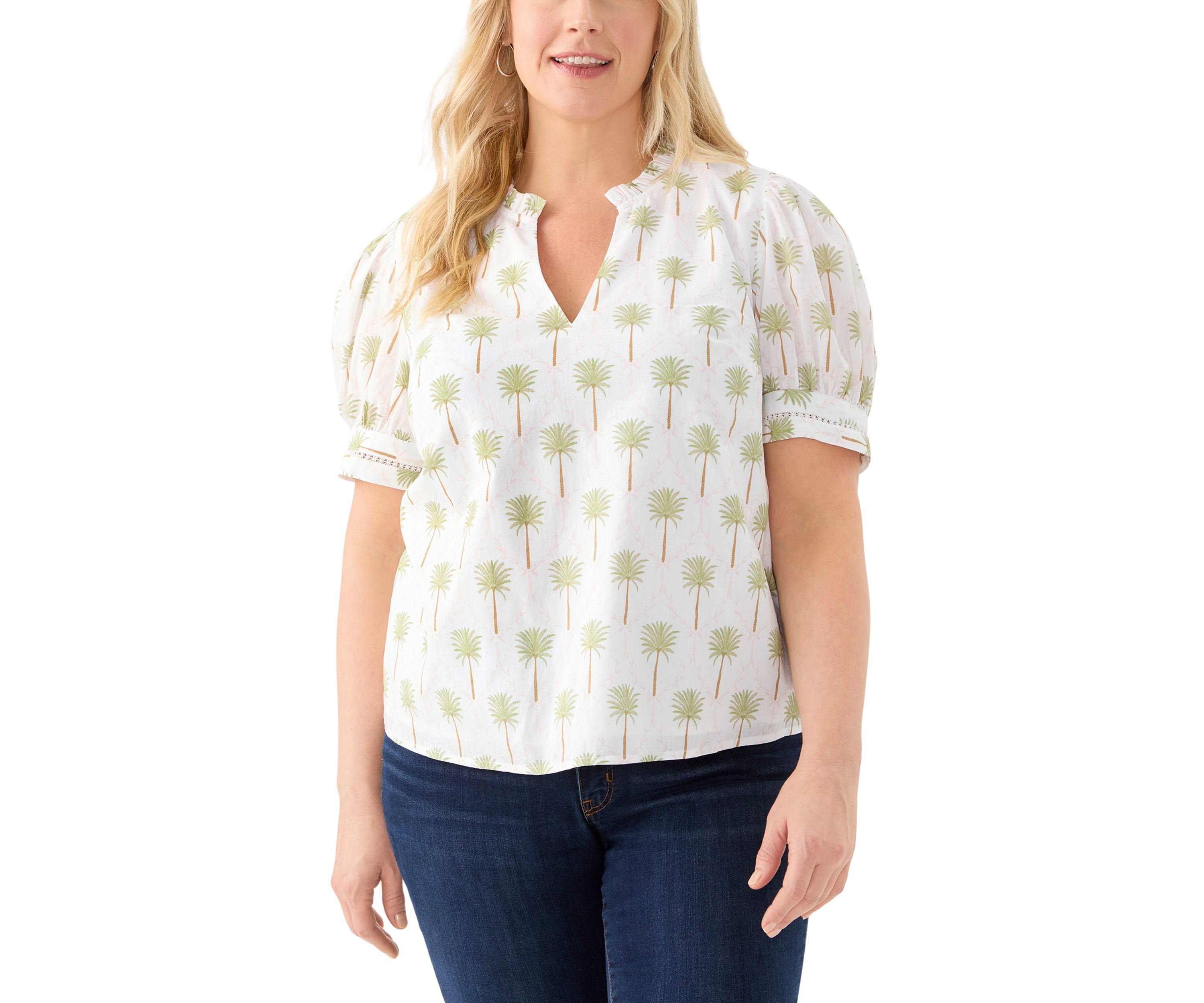 Plus Size Short Sleeve Printed Woven Top