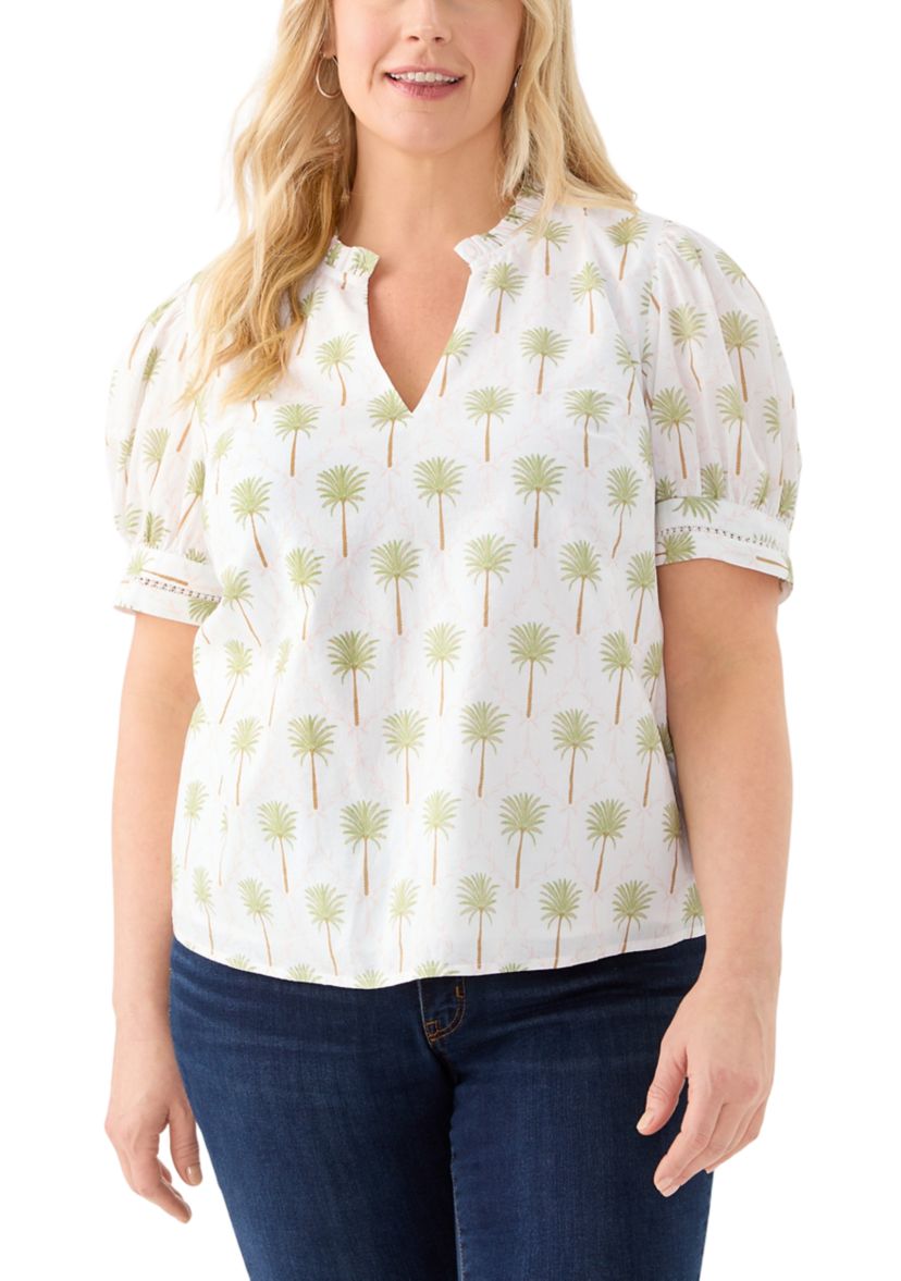 Plus Size Short Sleeve Printed Woven Top