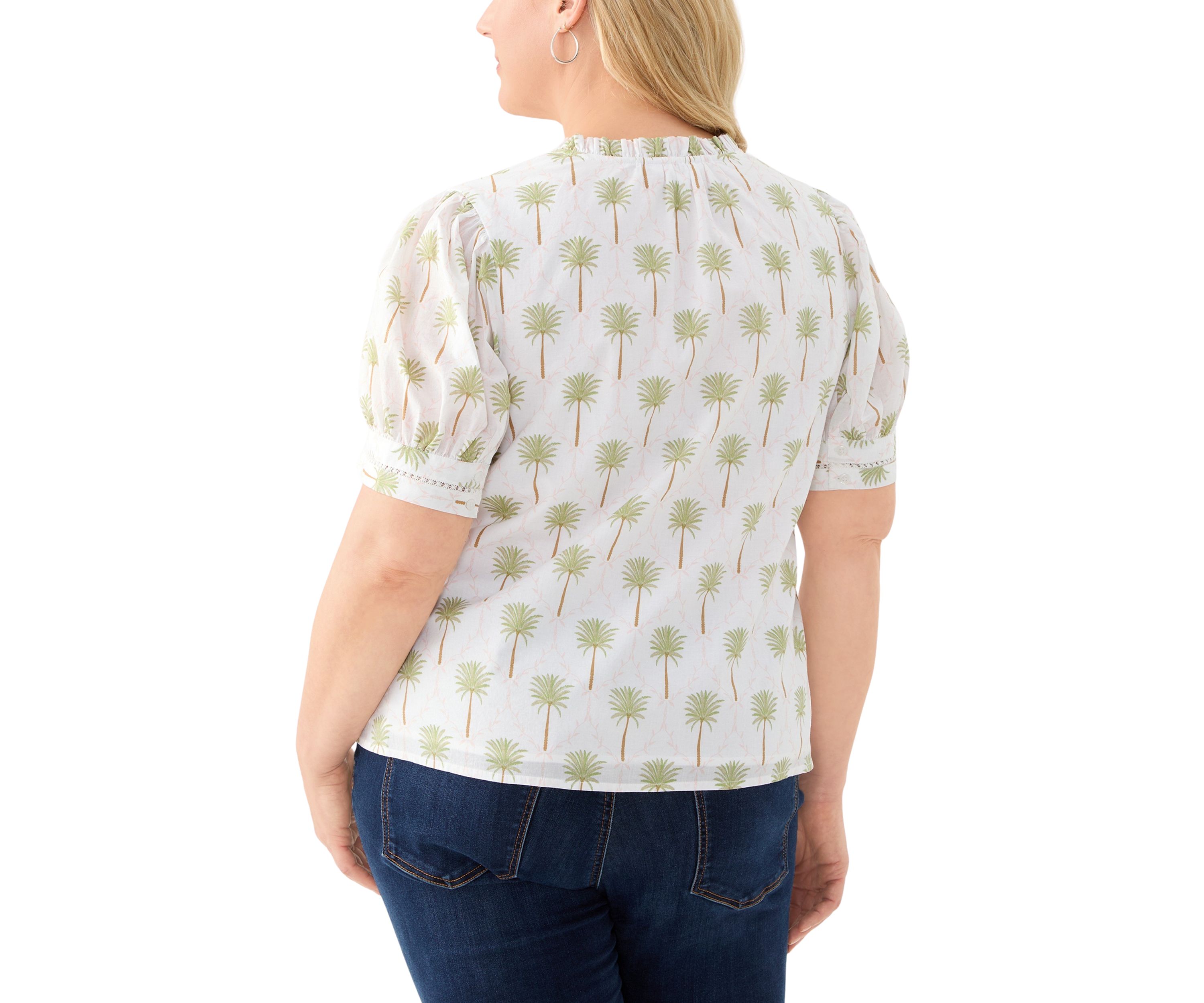 Plus Size Short Sleeve Printed Woven Top