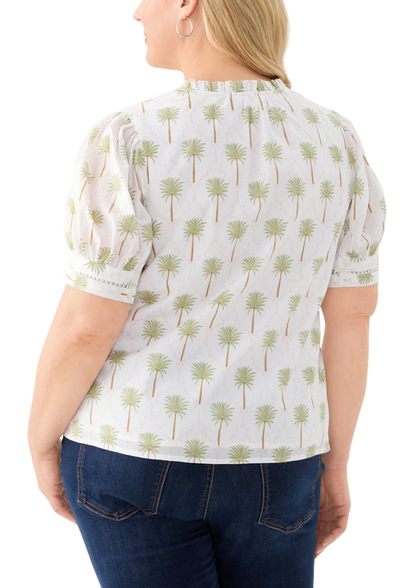 Plus Size Short Sleeve Printed Woven Top