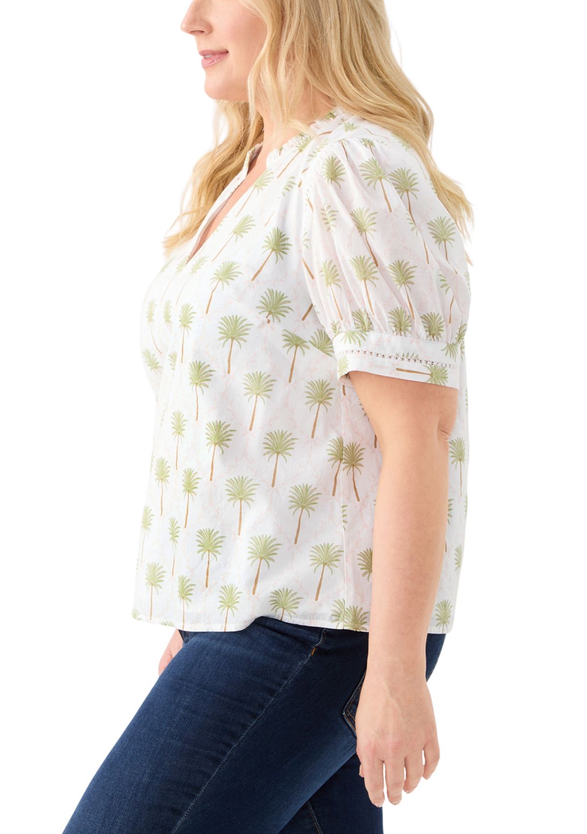 Plus Size Short Sleeve Printed Woven Top