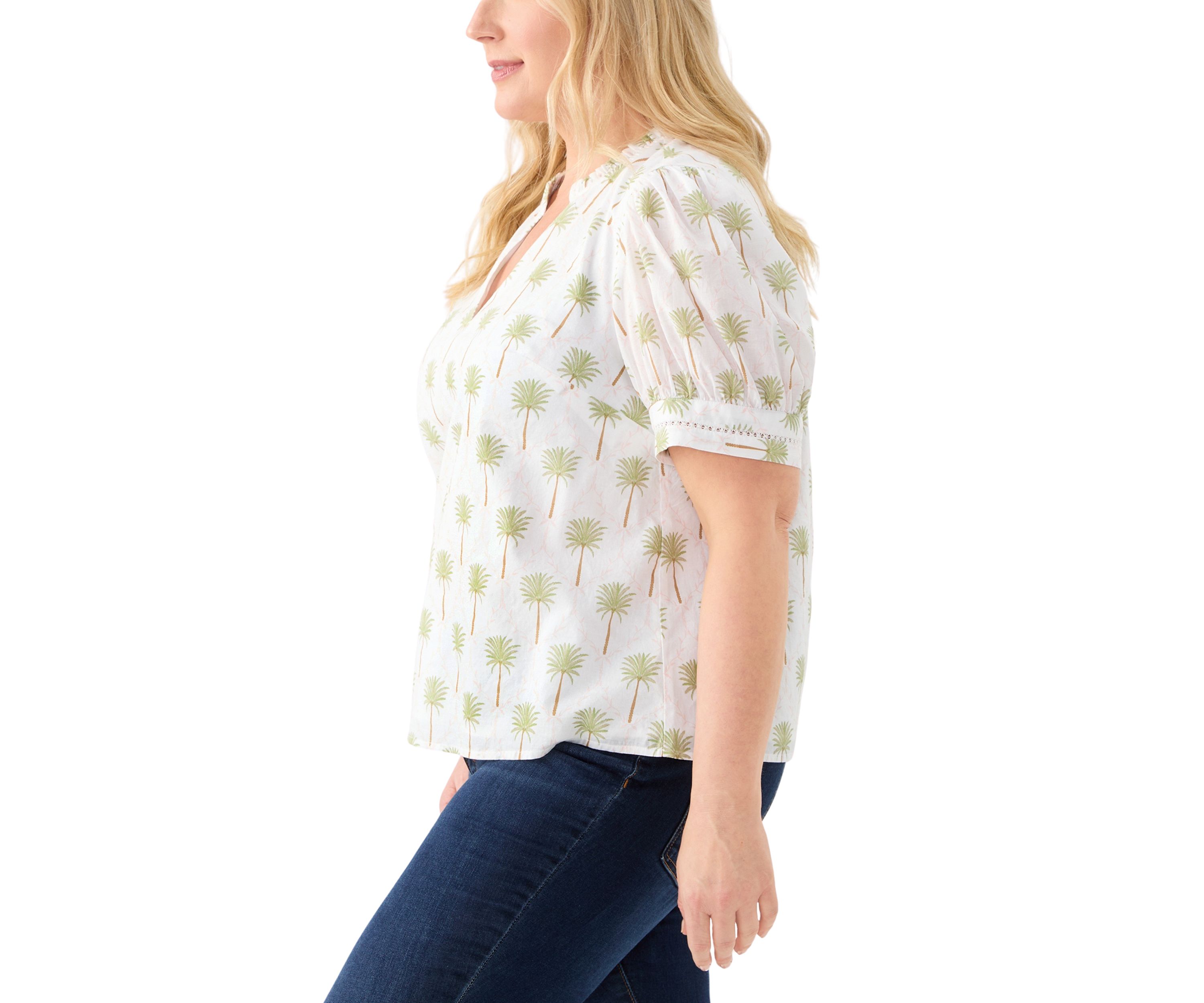 Plus Size Short Sleeve Printed Woven Top