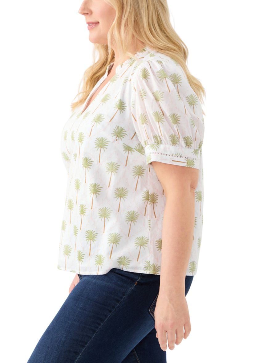 Plus Size Short Sleeve Printed Woven Top