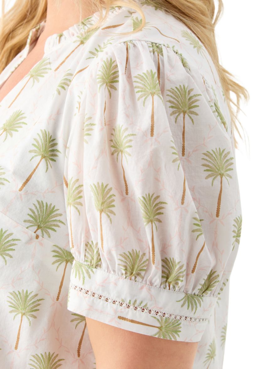 Plus Size Short Sleeve Printed Woven Top