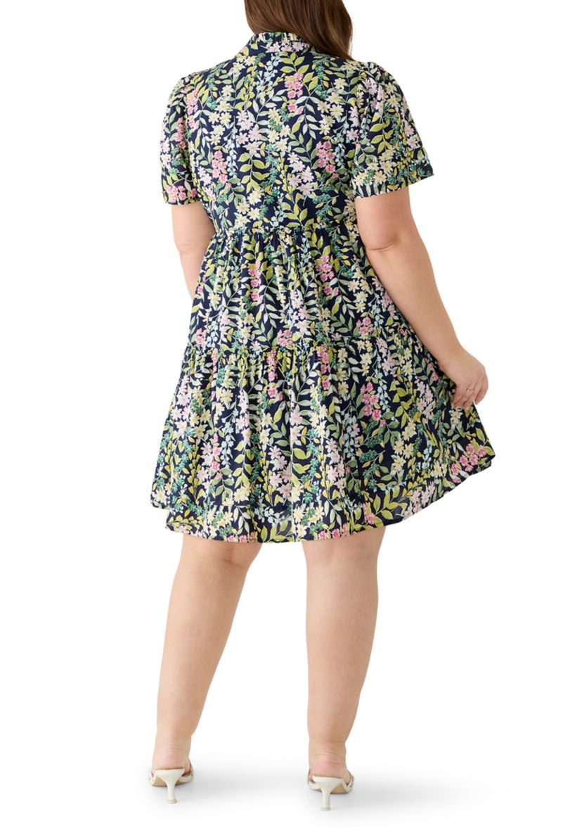 plus size tiered mini dress English Factory Plus Size Gingham Tiered Mini Dress