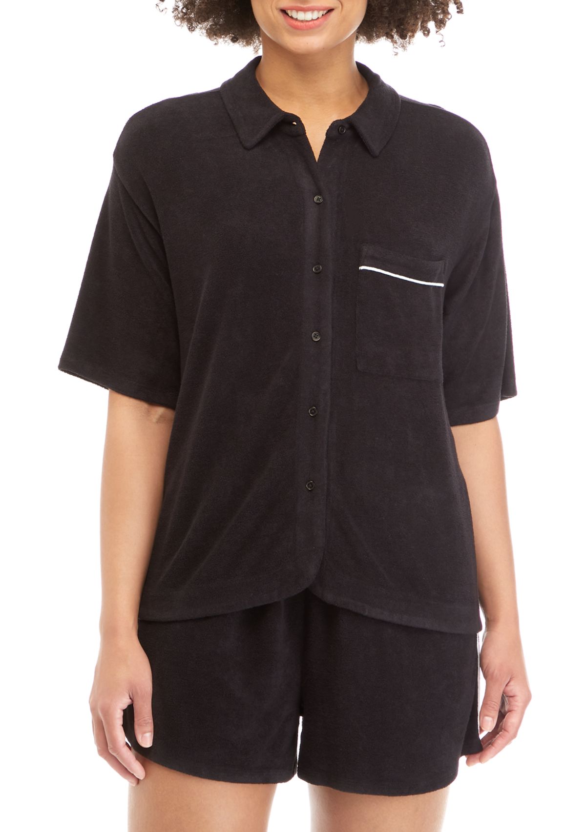Juniors Terry Button Down Shirt 